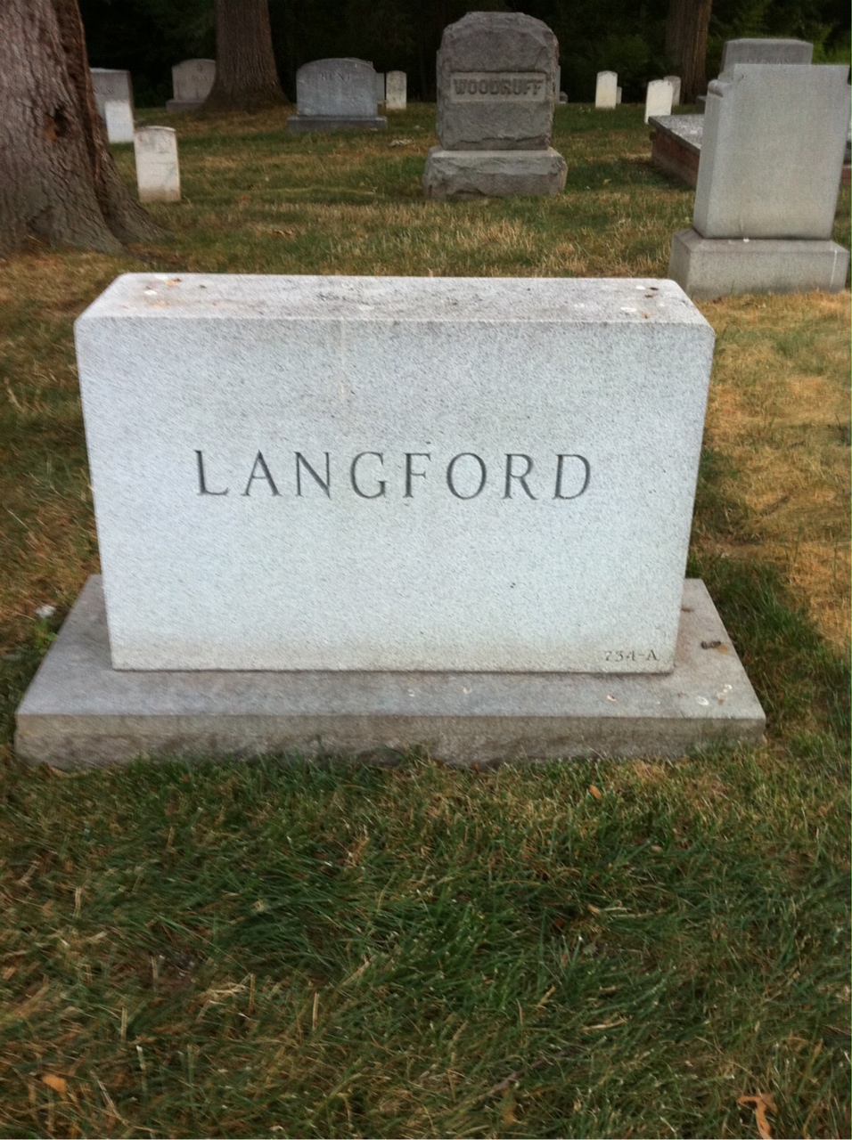 Back of headstone — Malcolm Langford