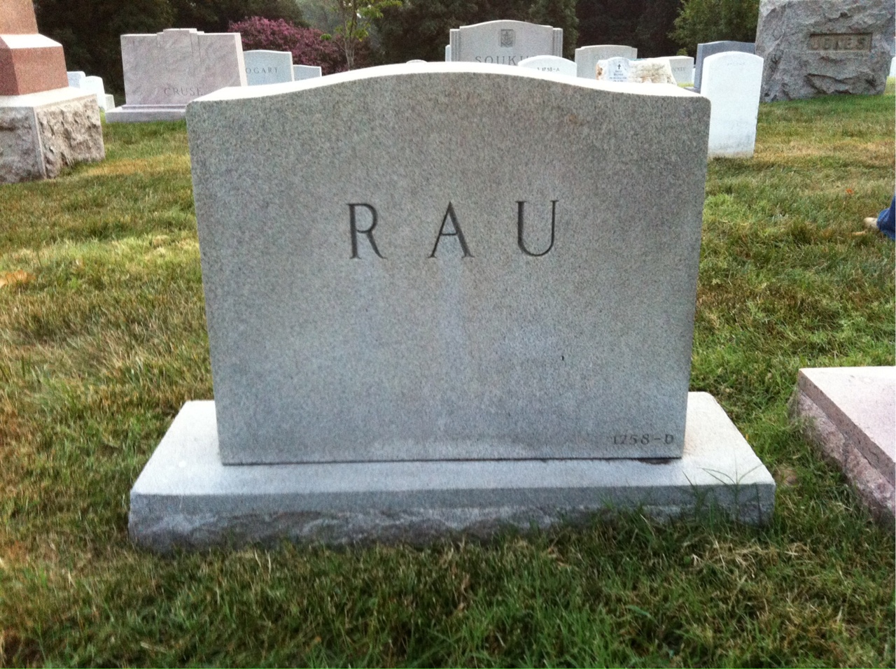 Back of headstone — James Rau