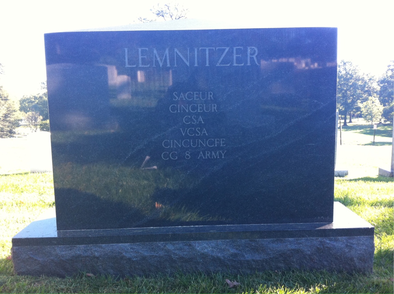 Headstone shared by 2 interments, including Lyman L Lemnitzer
