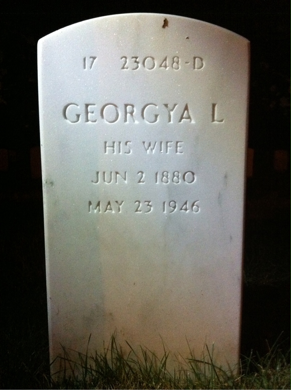 Back of headstone — Georgya Action
