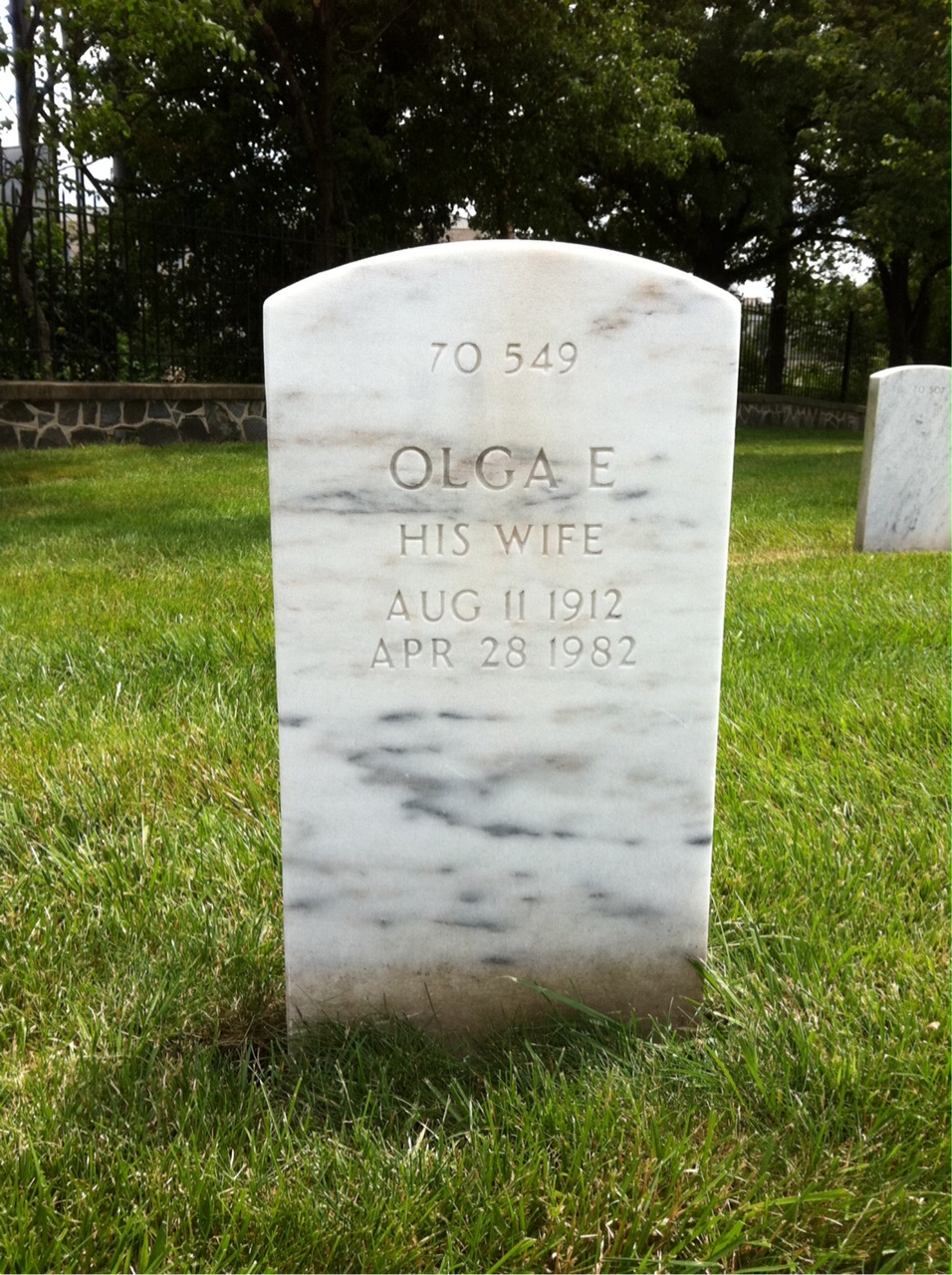 Back of headstone — Olga Murphy