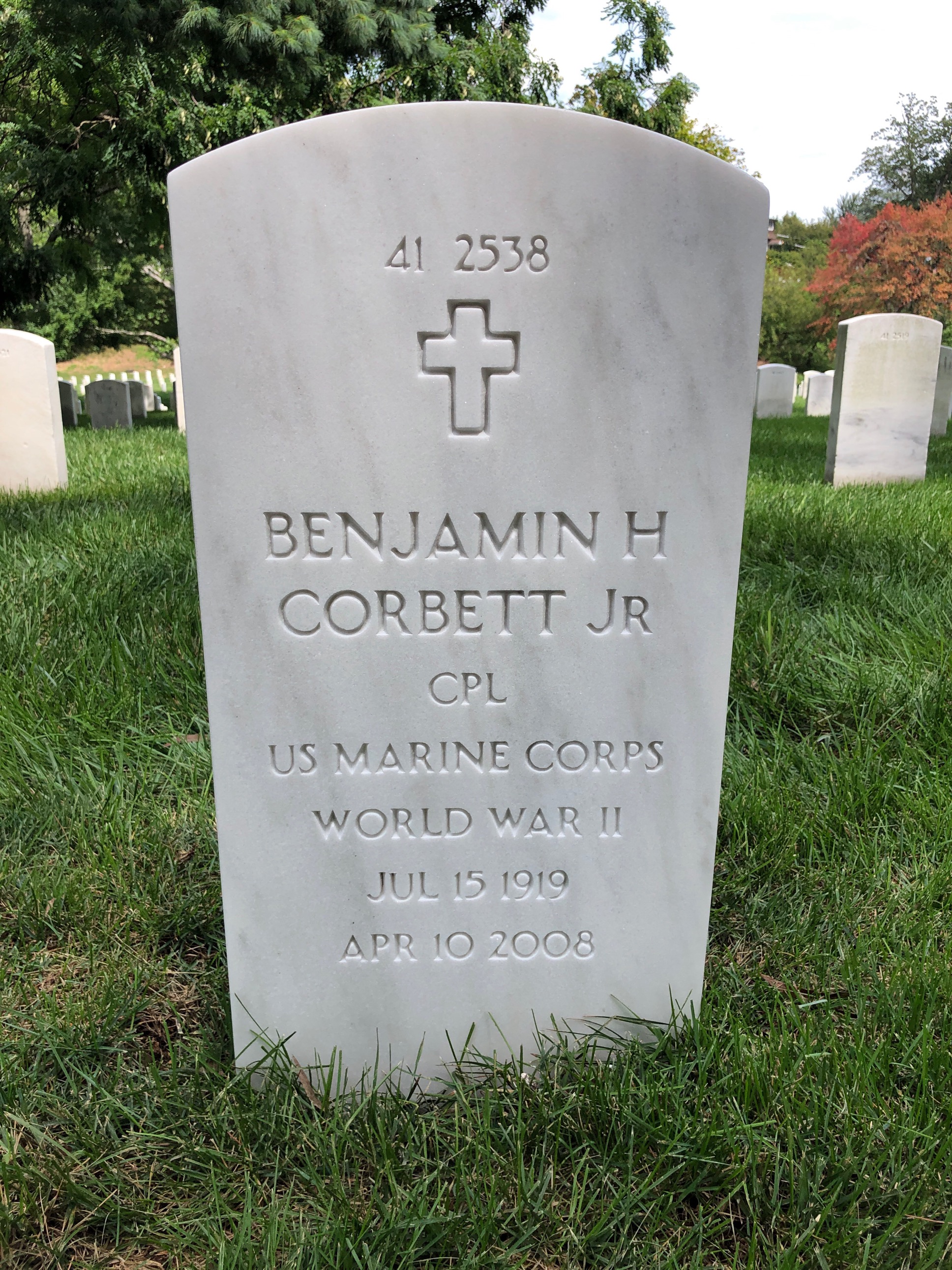 Back of headstone — Benjamin Corbett