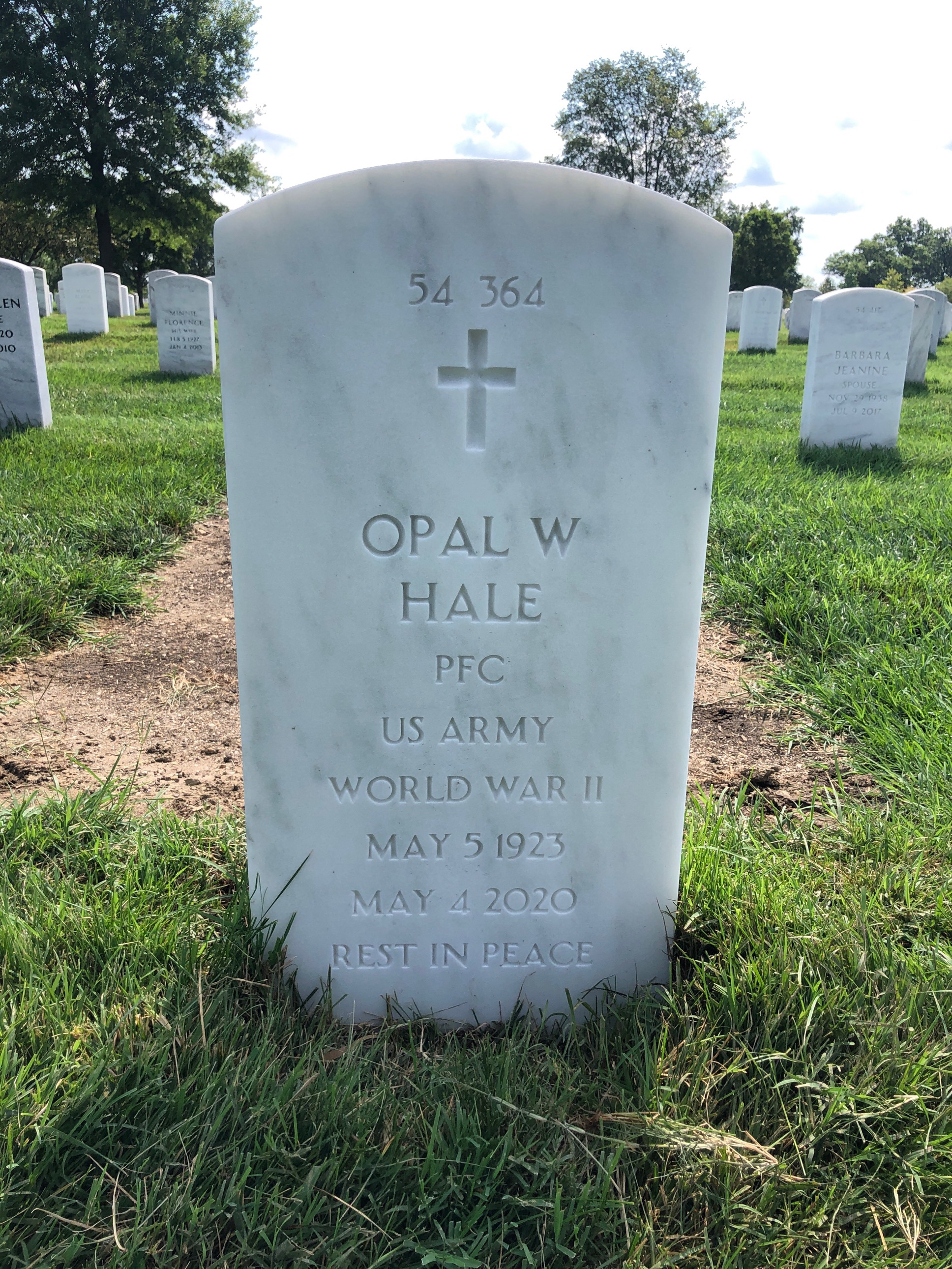 Back of headstone — Thomas Hale