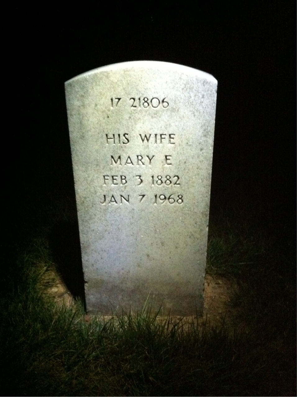 Back of headstone — Mary Mooney