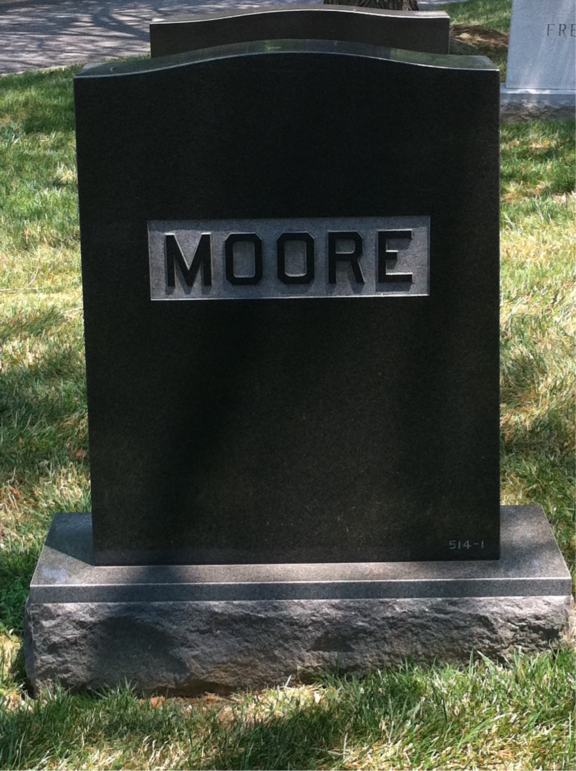 Back of headstone — Robert Moore