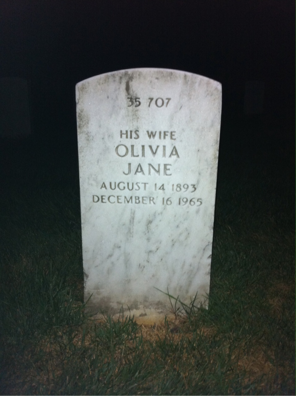 Back of headstone — Olivia Addison