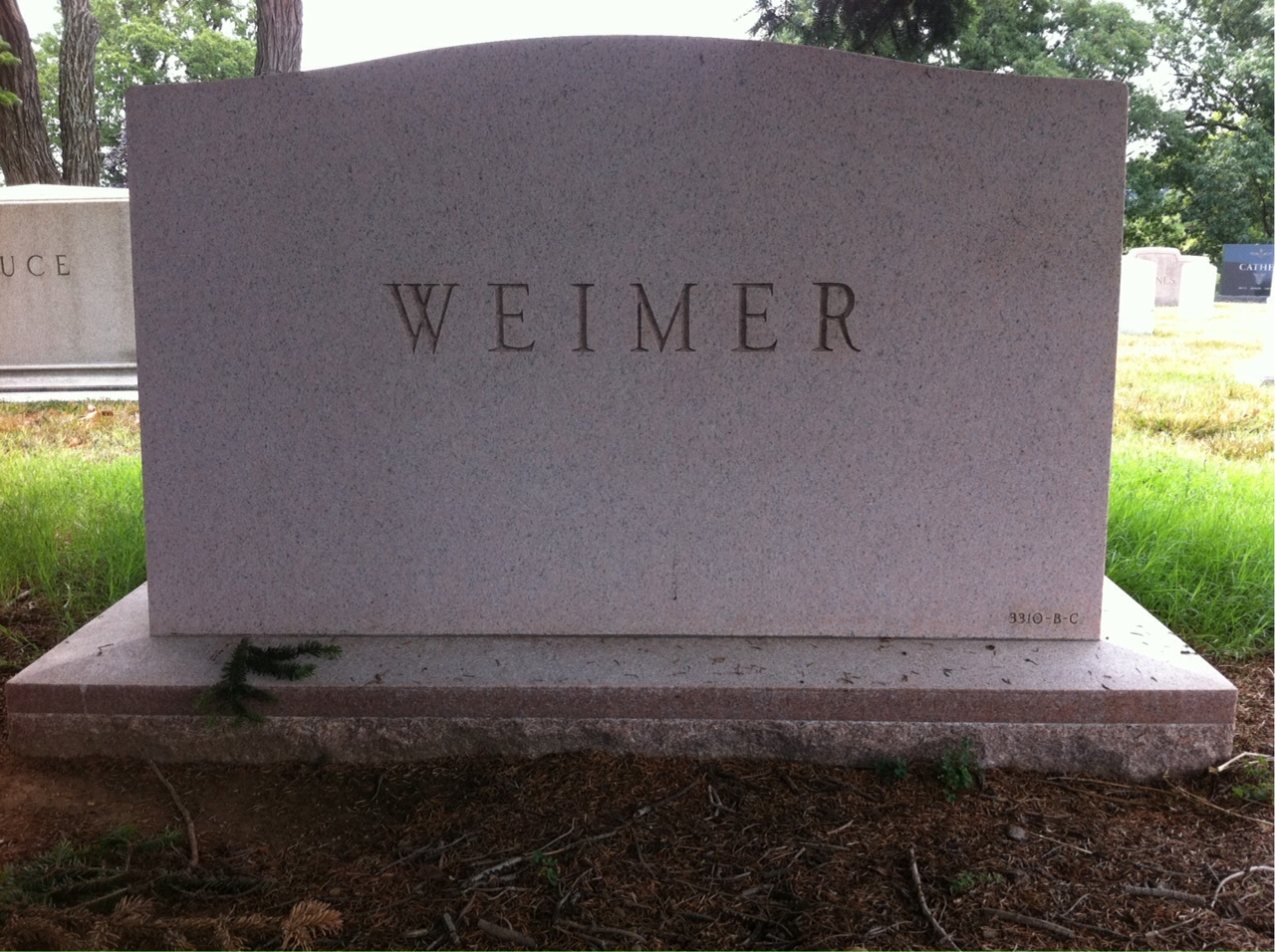 Back of headstone — John Weimer