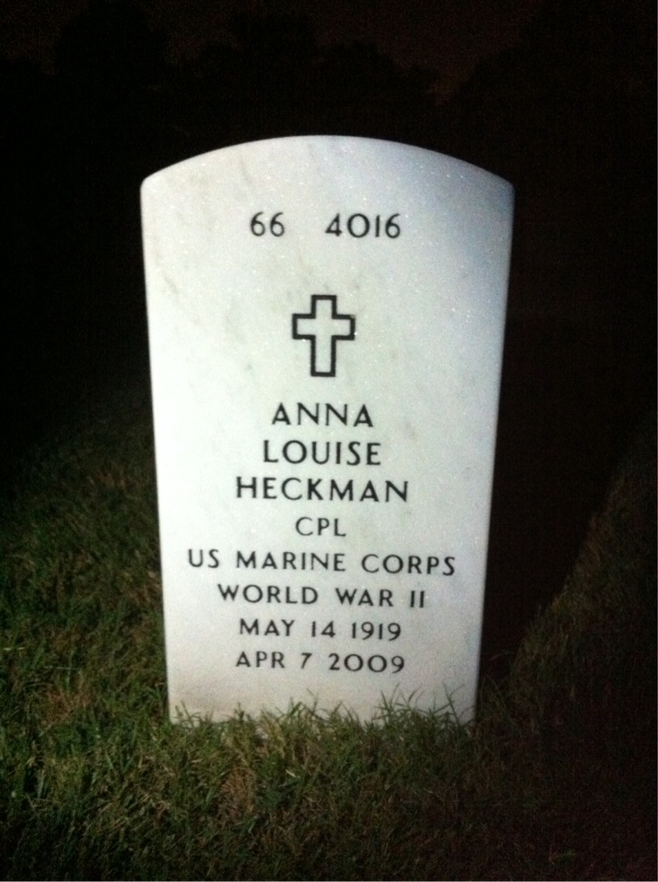 Back of headstone — Anna Heckman