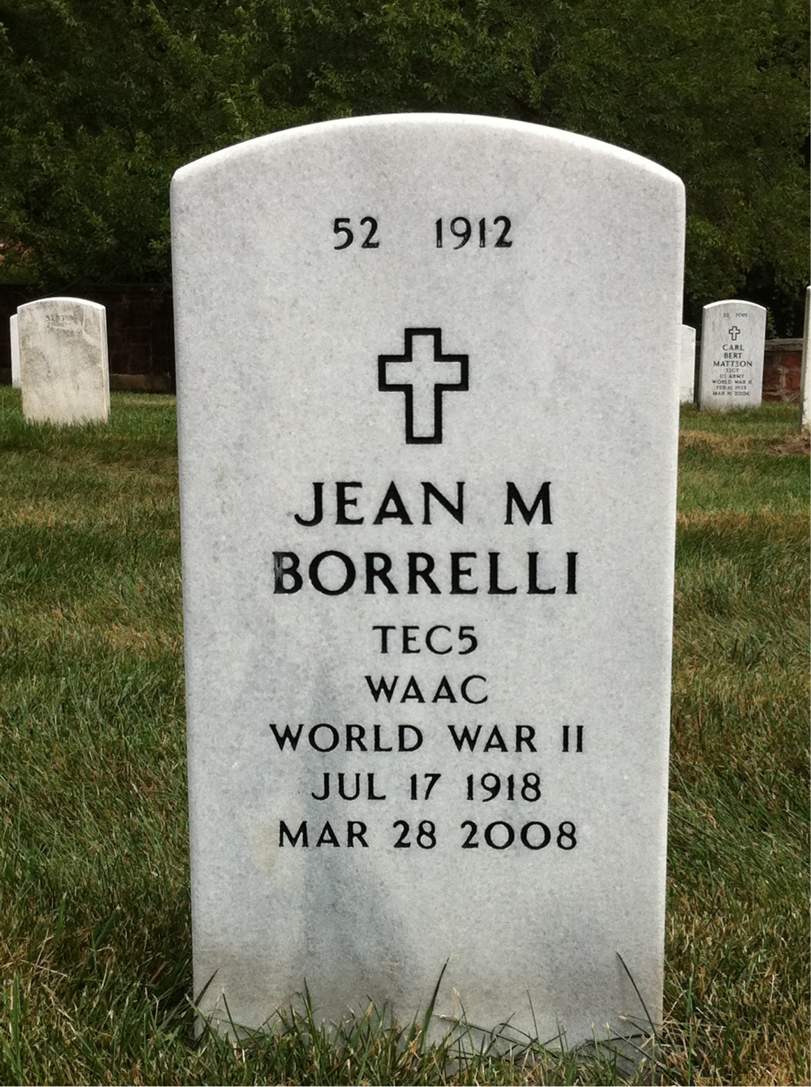 Back of headstone — Jean Borrelli