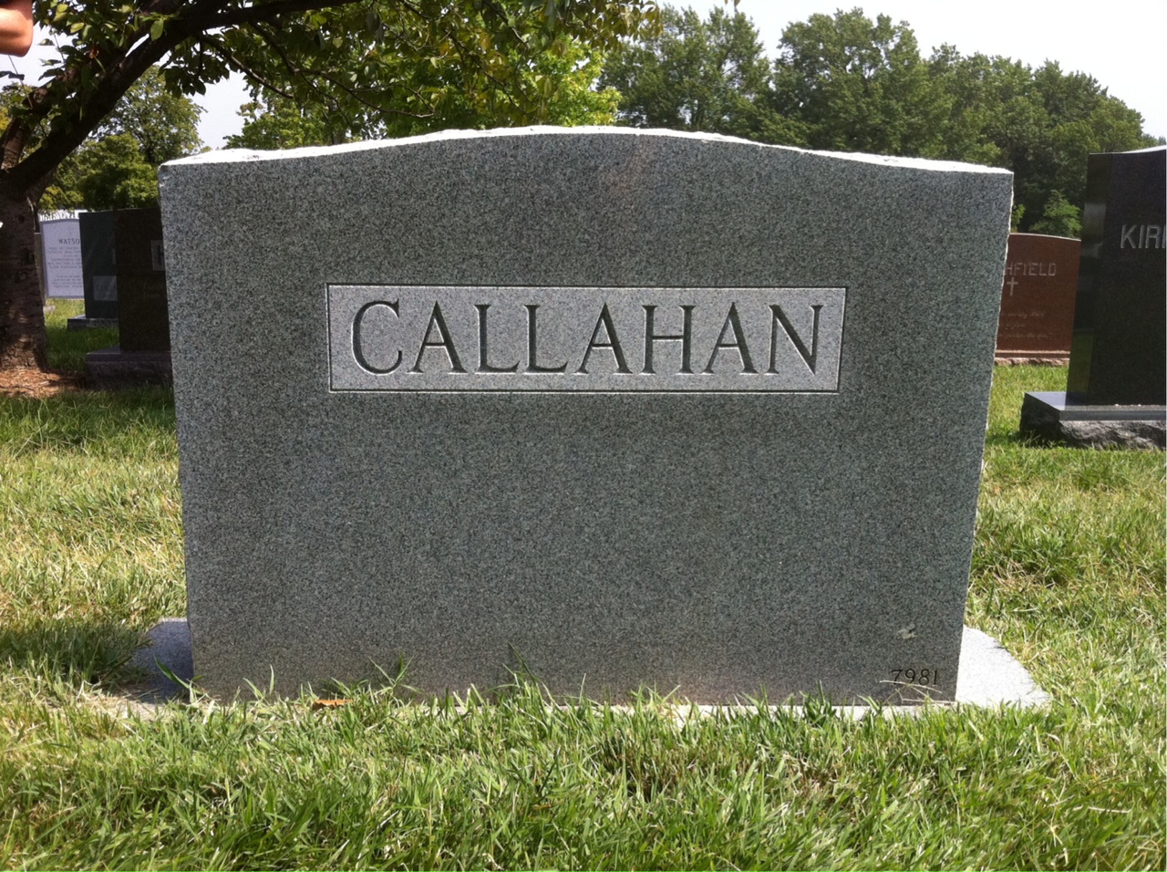Back of headstone — Daniel Callahan