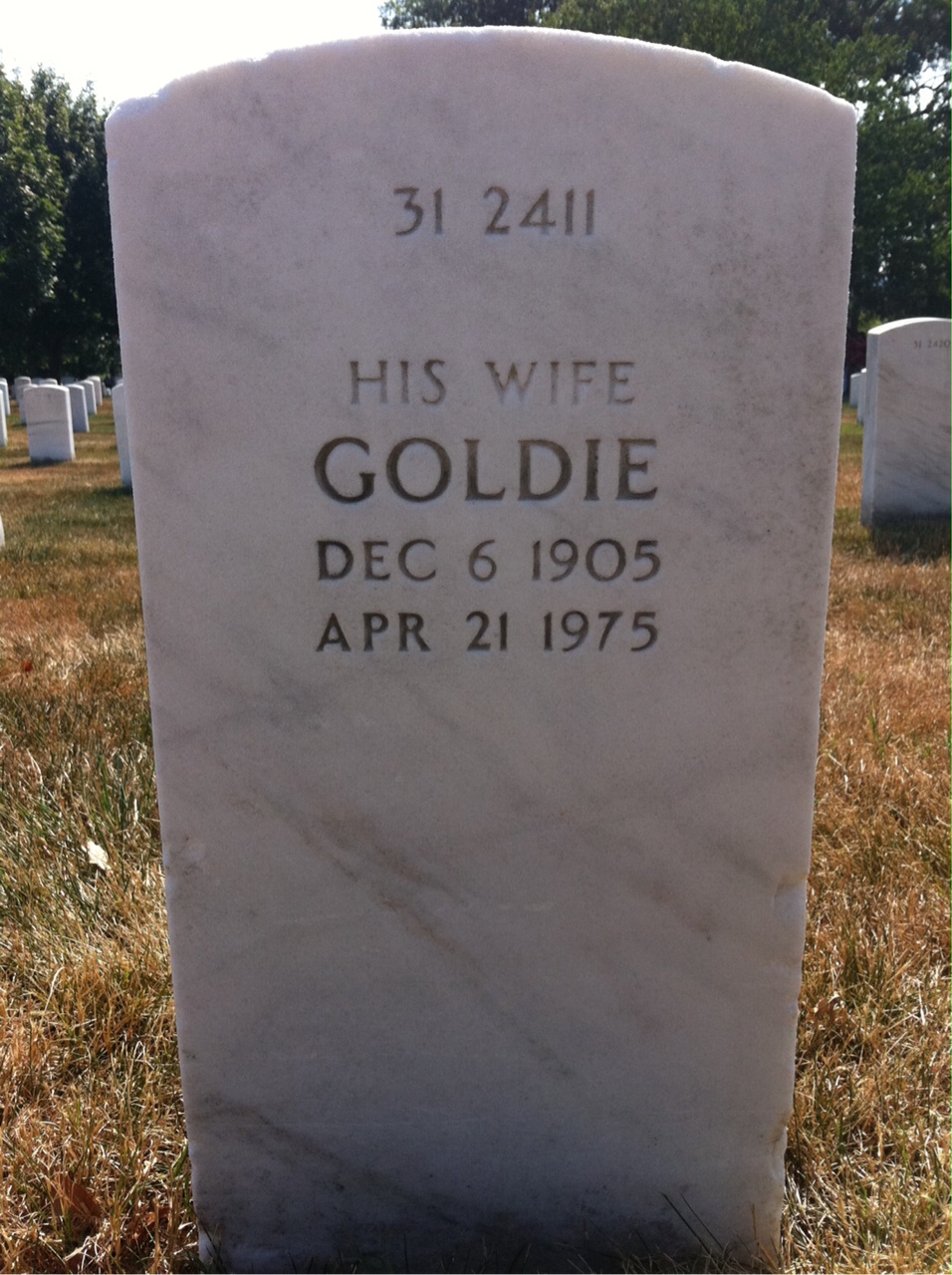 Back of headstone — Goldie Millington