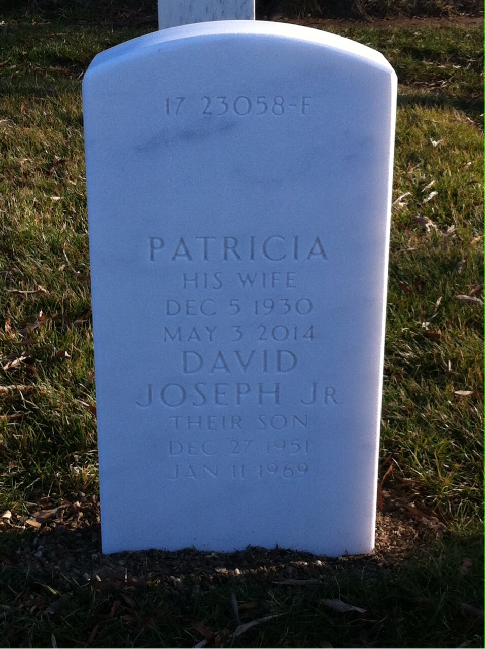 Back of headstone — David Anthony