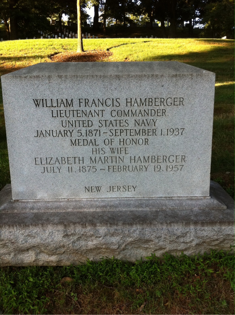 Headstone shared by 2 interments, including William F. Hamberger