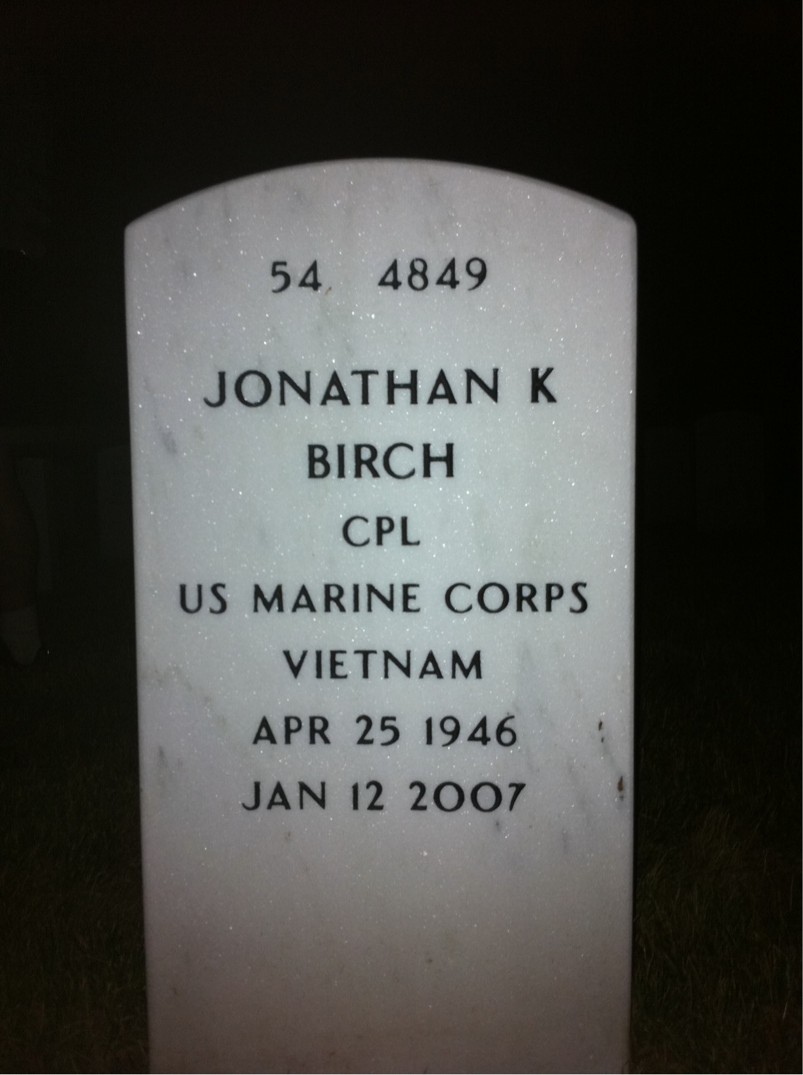 Back of headstone — John Birch