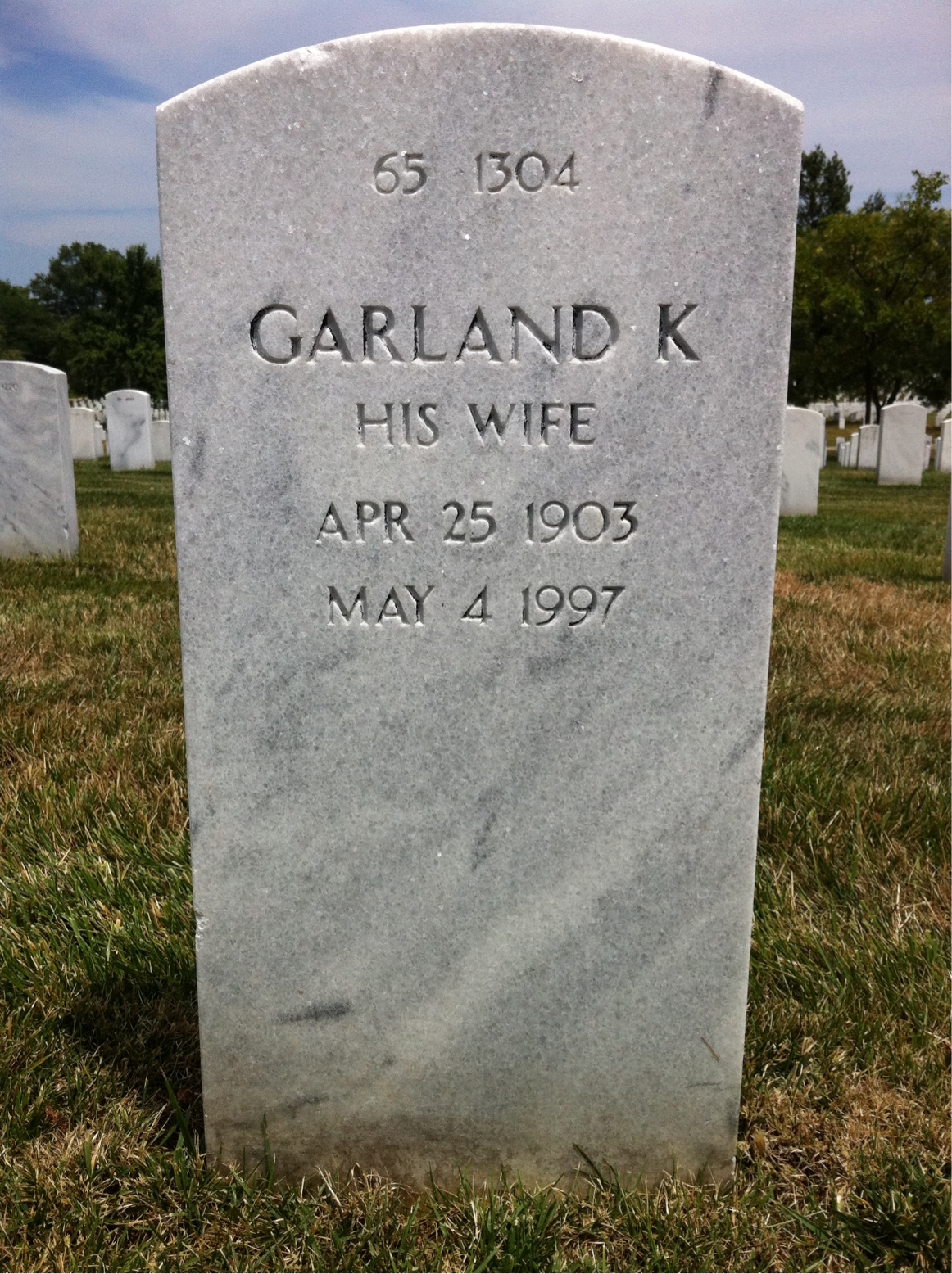 Back of headstone — Warren R Crump