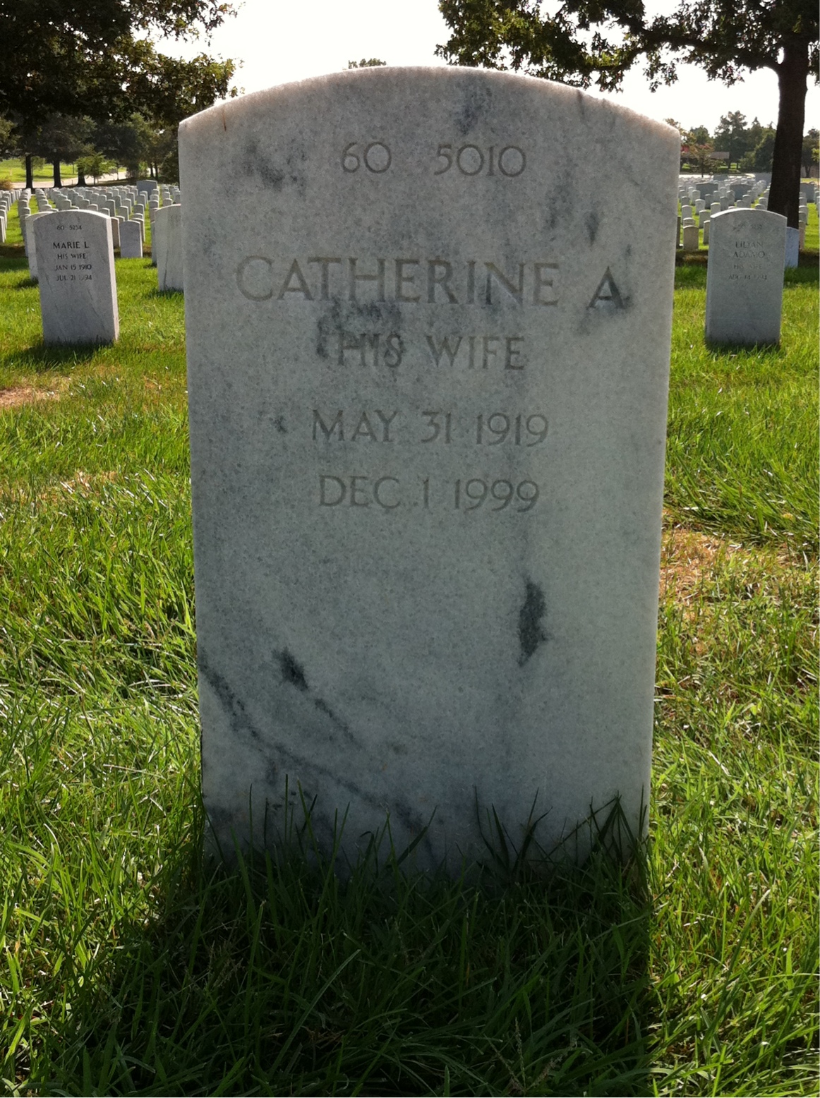 Back of headstone — Catherine A Falconer