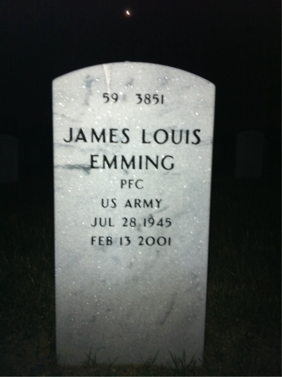 Back of headstone — James Emming