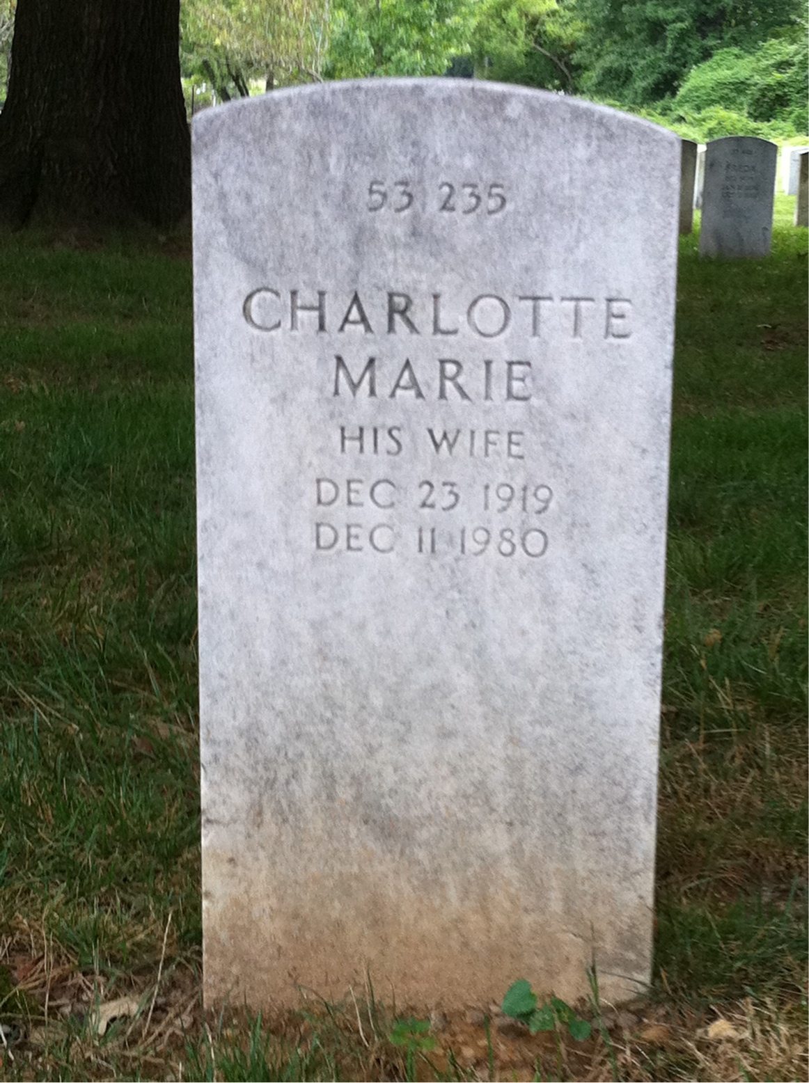 Back of headstone — Charlotte Allen