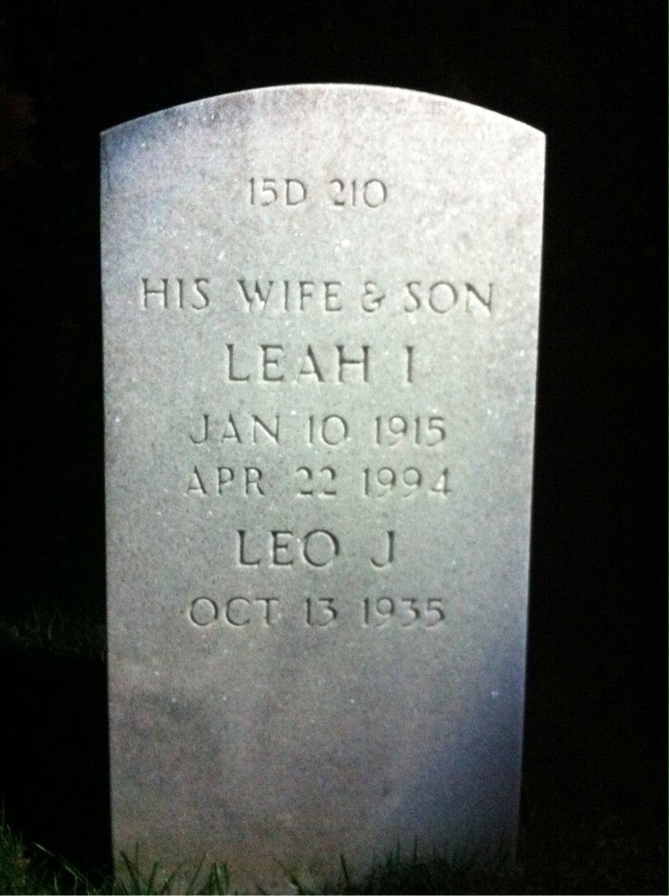 Back of headstone — Joseph Breen