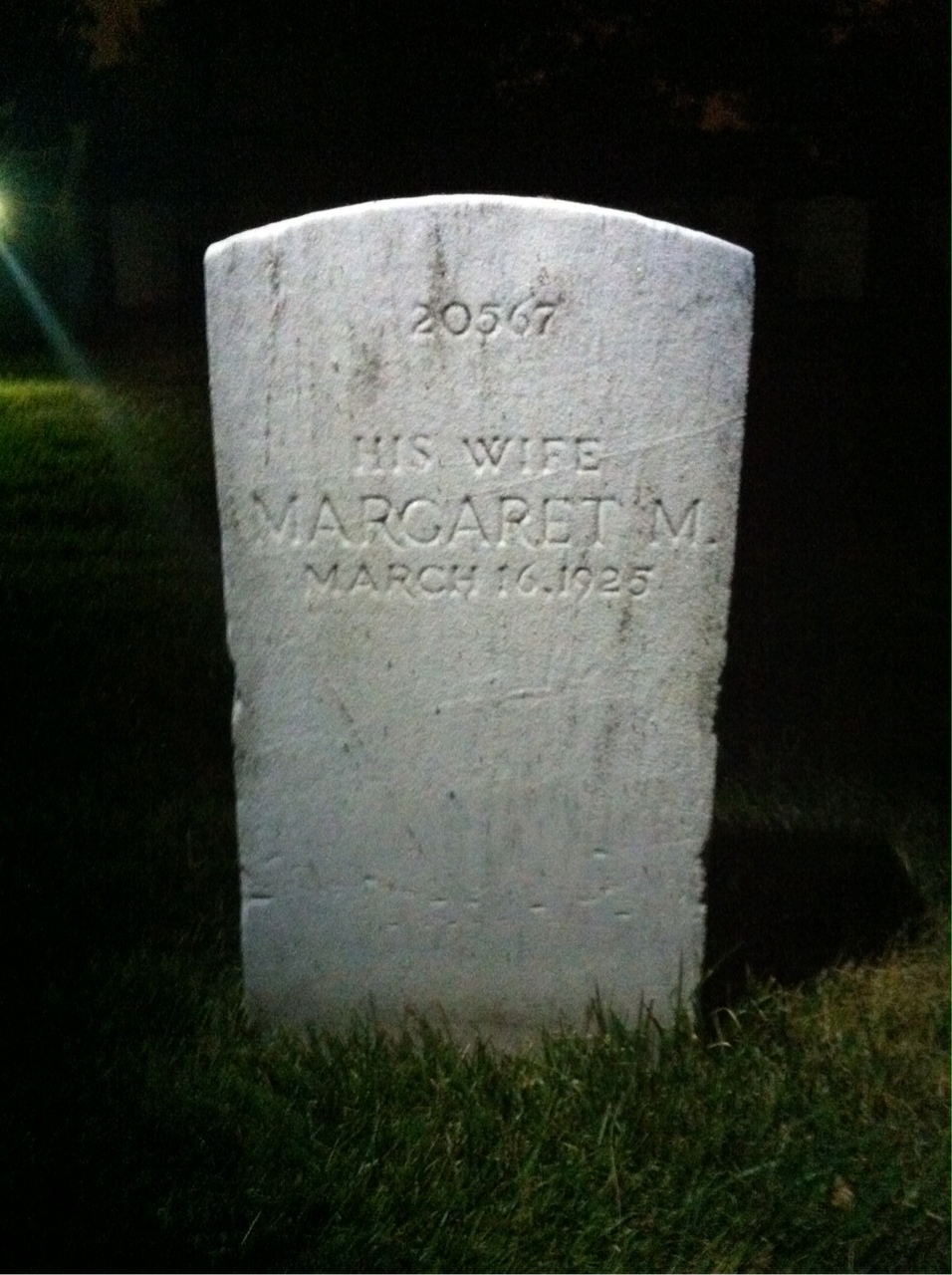 Back of headstone — Margaret Myers