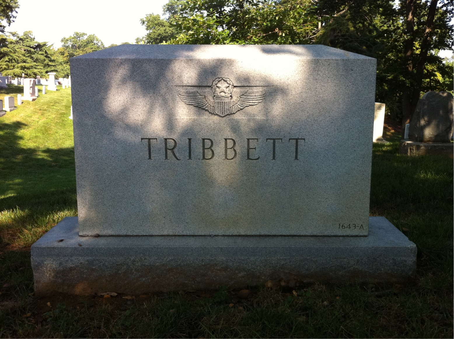 Back of headstone — Gilbert Tribbett