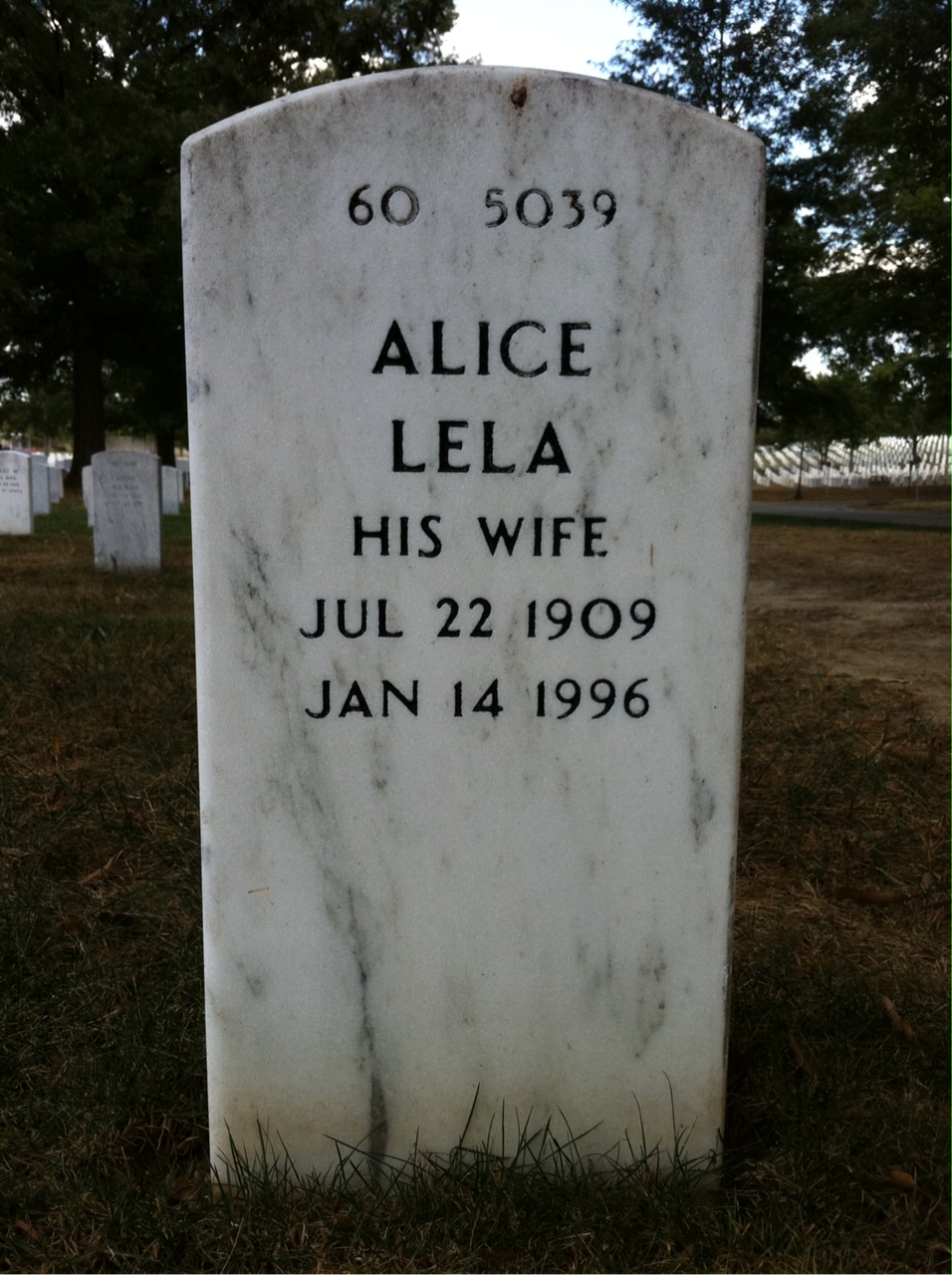 Back of headstone — Alice Mendell