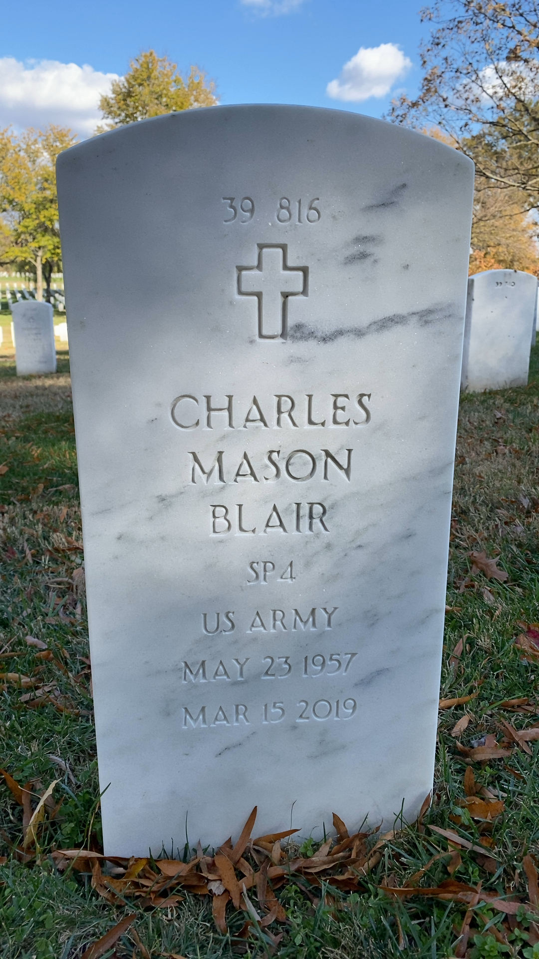 Back of headstone — Robert Blair