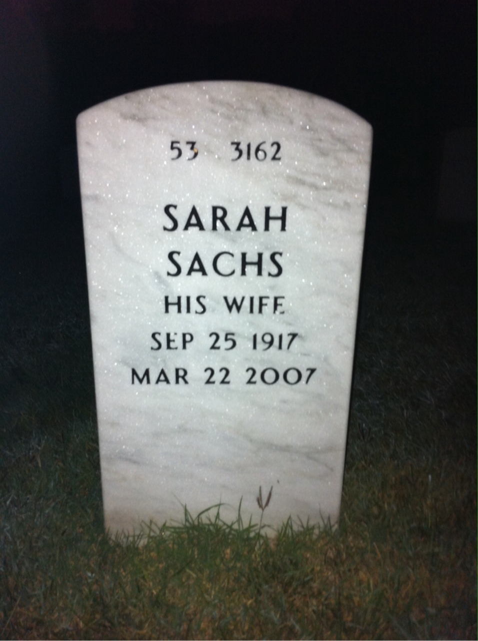 Back of headstone — Thurston Morris