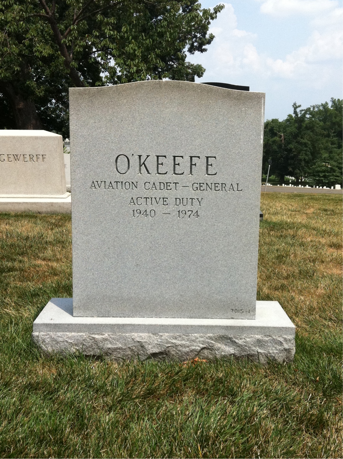 Back of headstone — Timothy O'Keefe