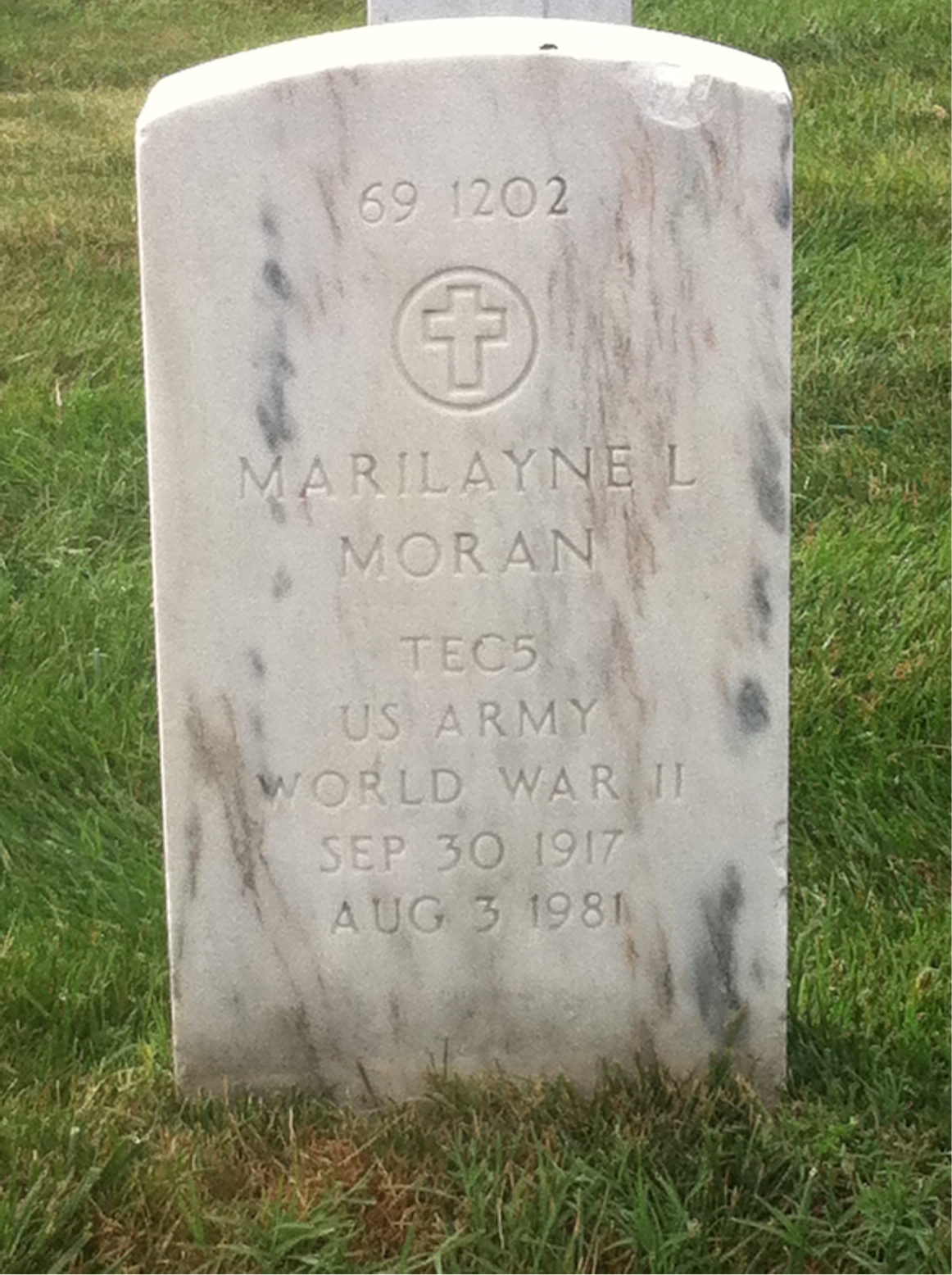 Back of headstone — Marilayne Moran