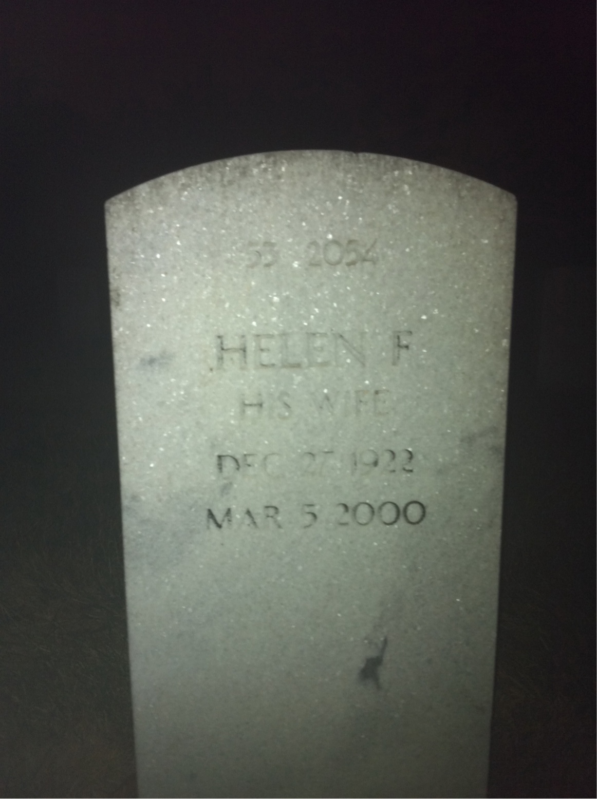 Back of headstone — Helen Bracken