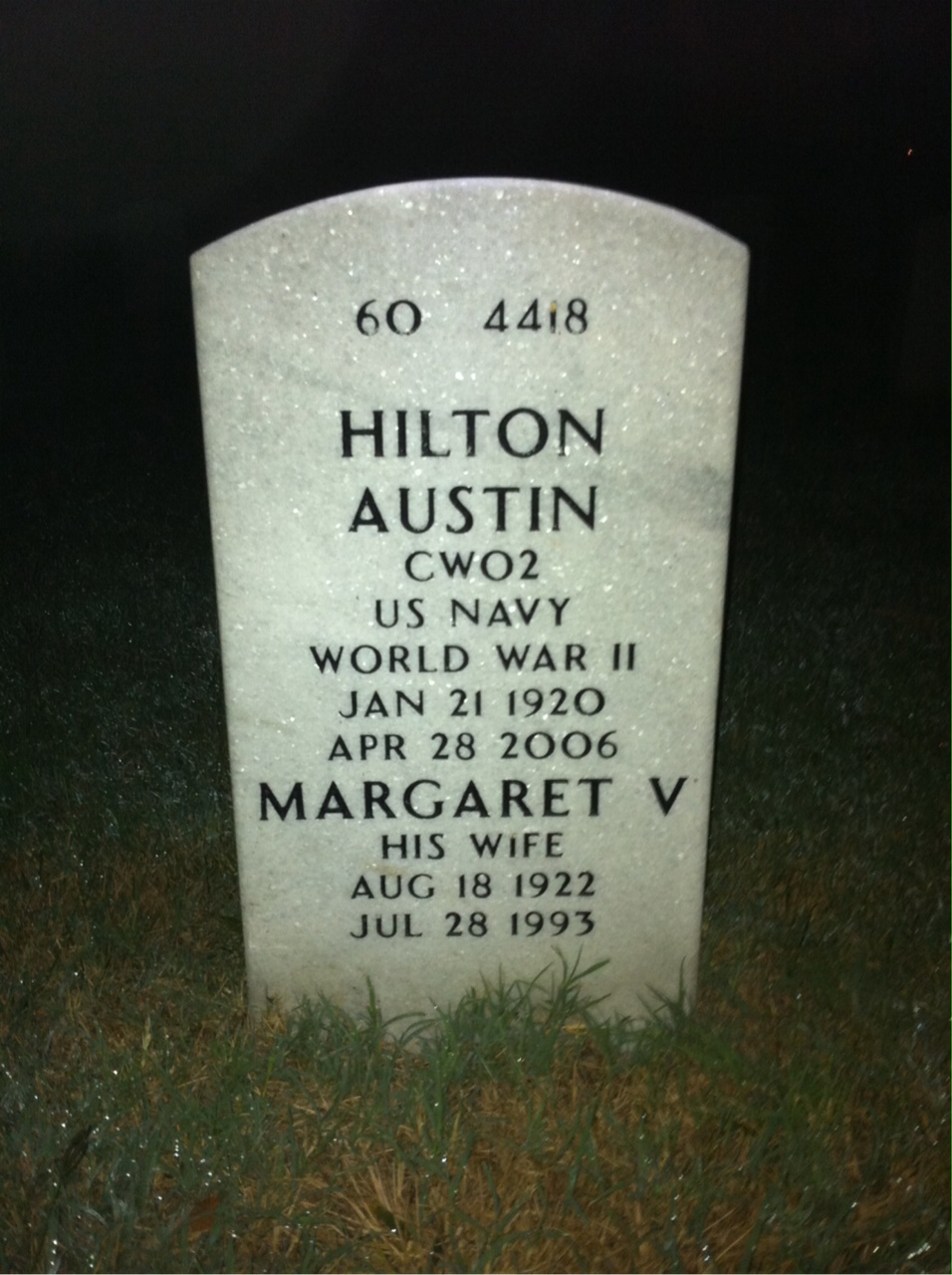 Back of headstone — Hilton Austin