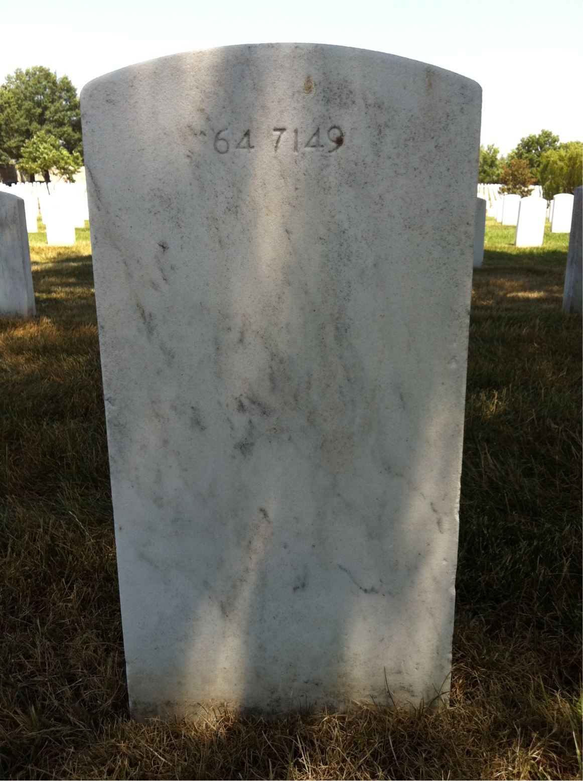 Back of headstone — John T Lake