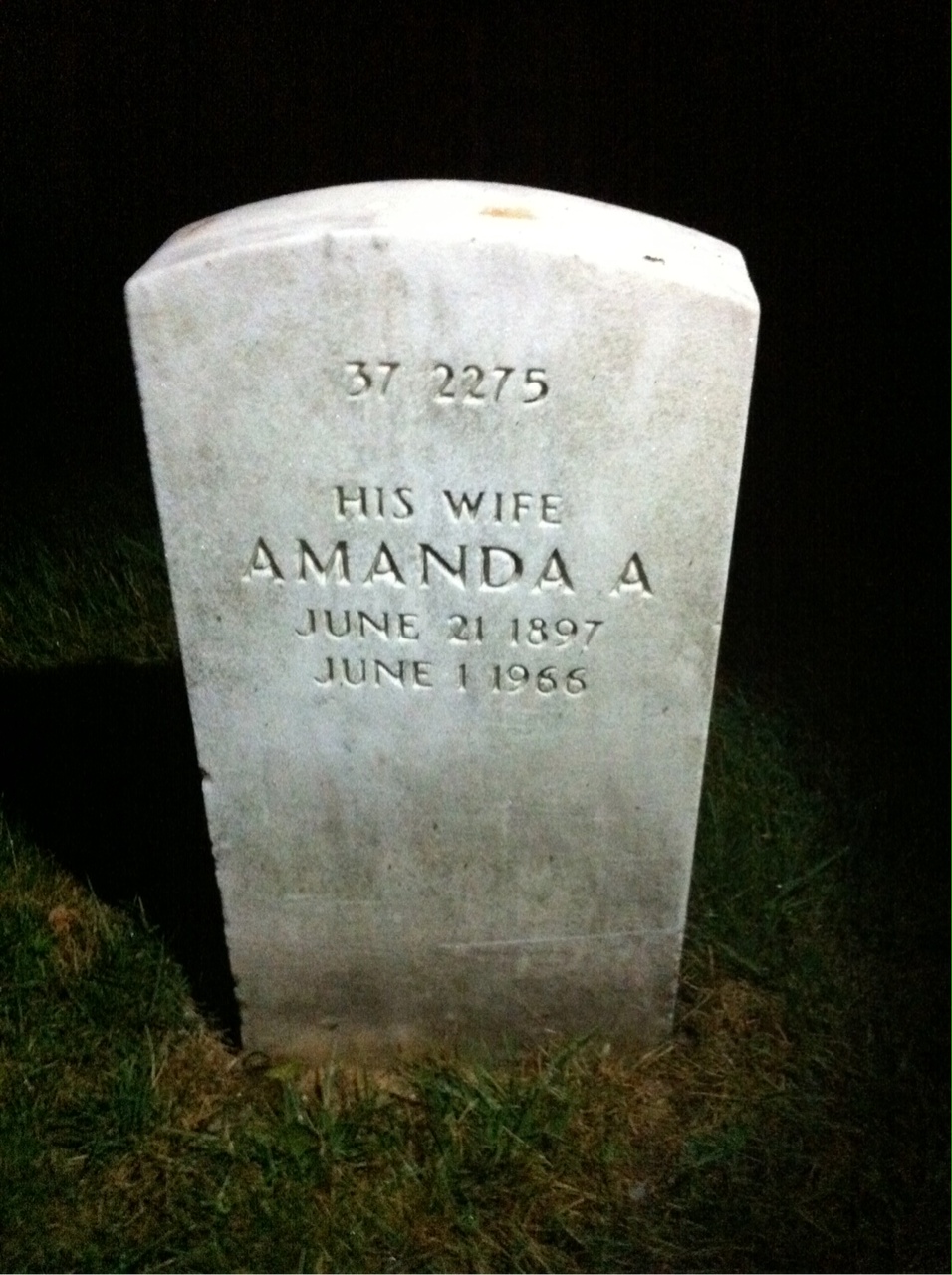 Back of headstone — Amanda Smith