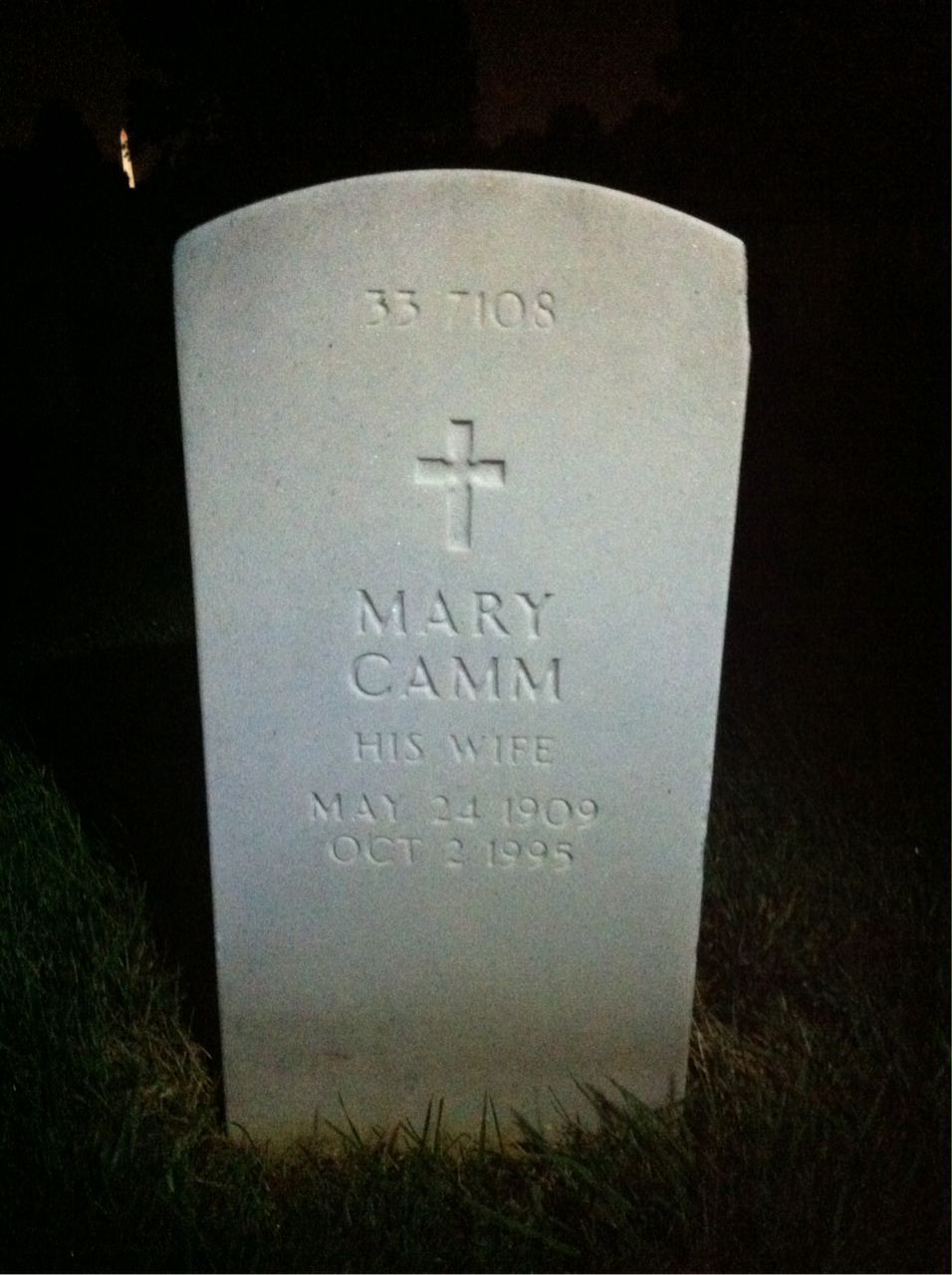 Back of headstone — Frederick Adams