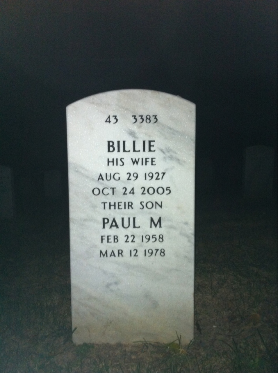 Back of headstone — Melvin Johnson
