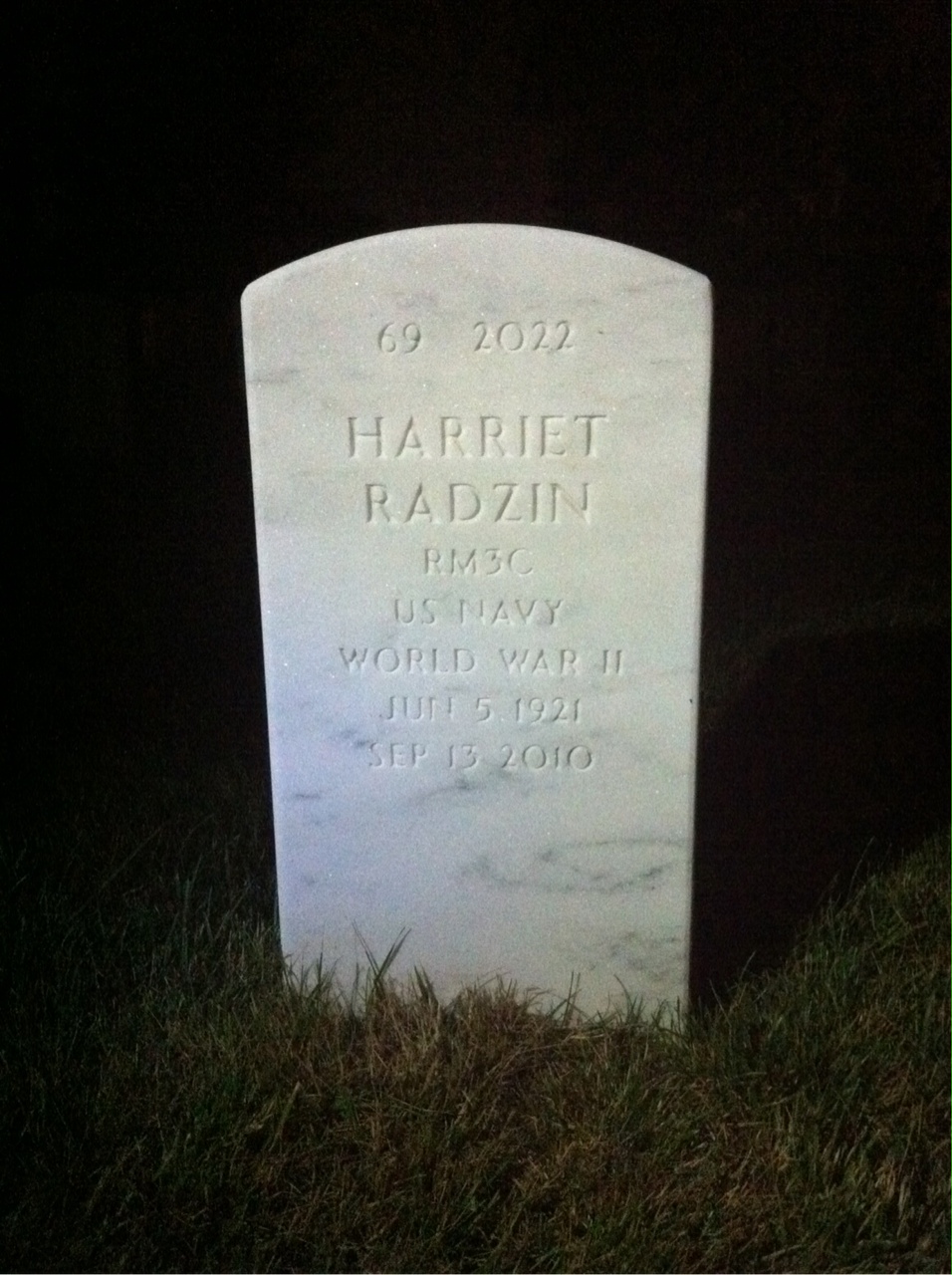 Back of headstone — Herman Radzin