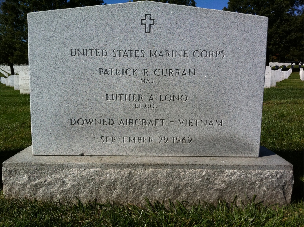 Headstone shared by 2 interments, including Patrick Robert Curran