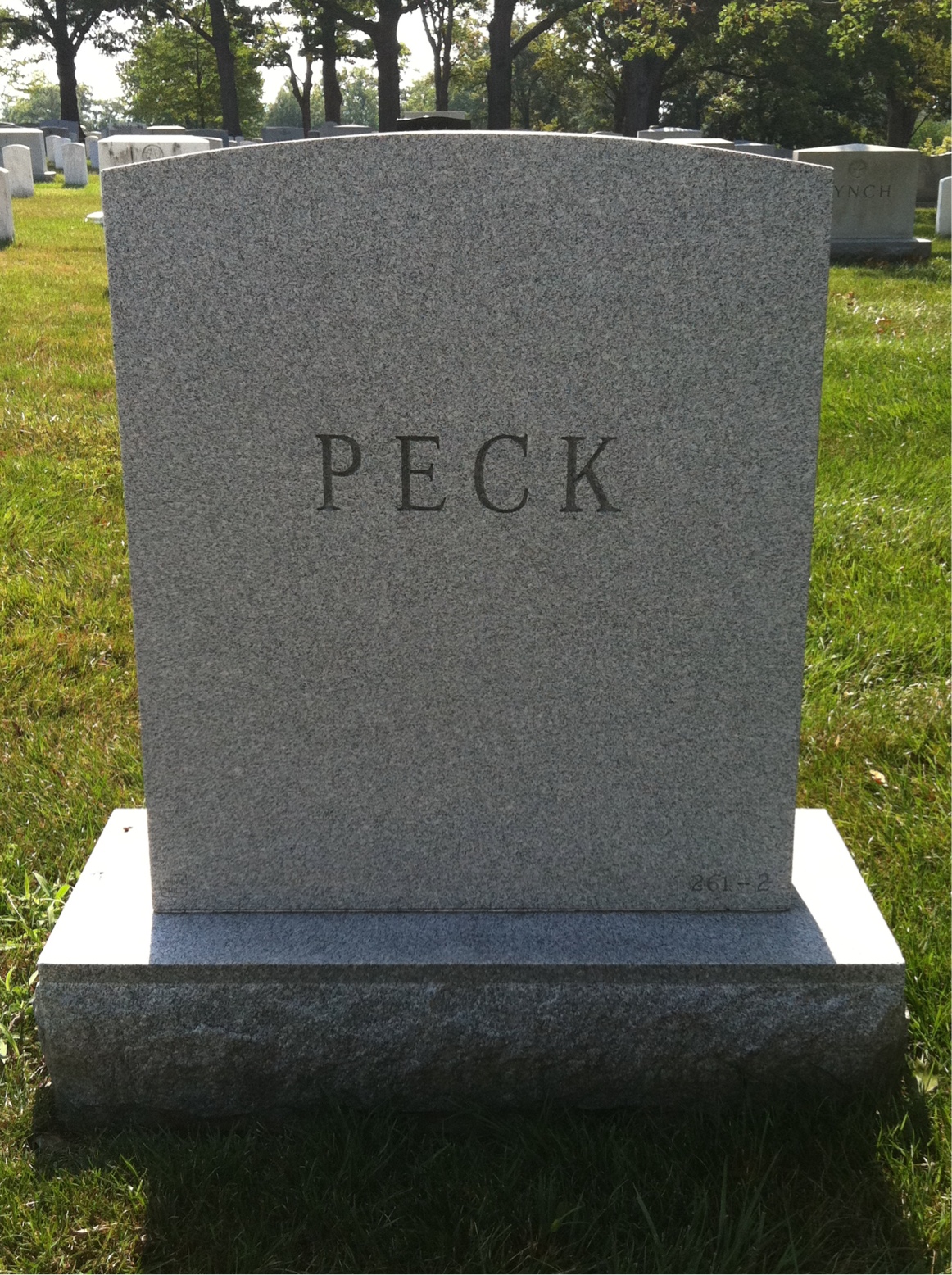 Back of headstone — Donald Peck