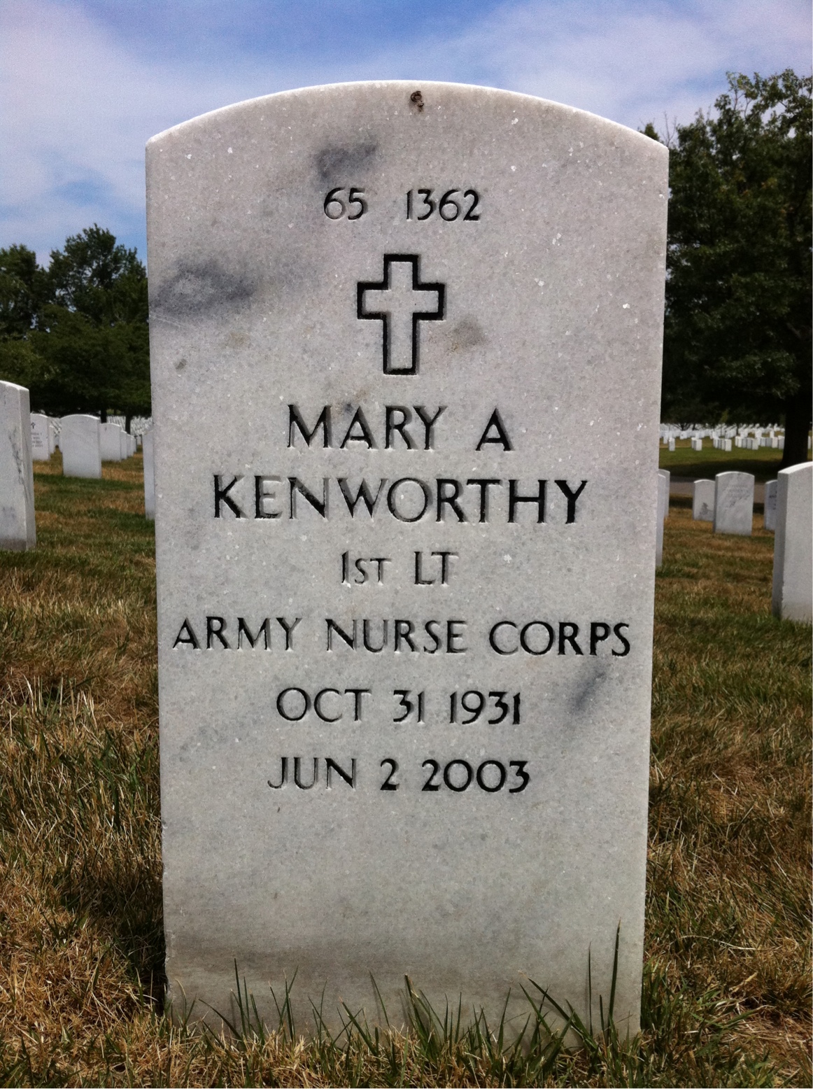 Back of headstone — John H Kenworthy