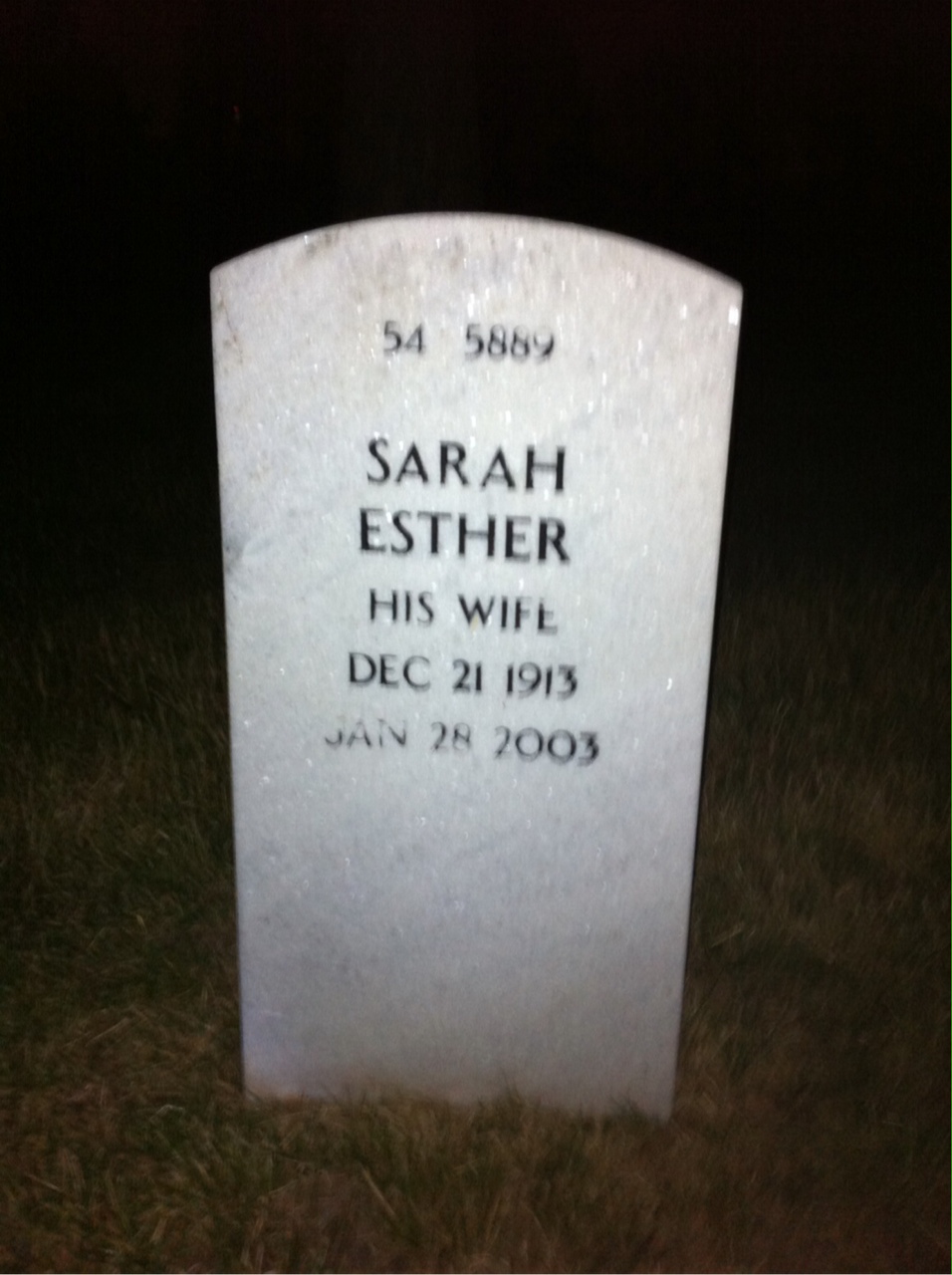 Back of headstone — Sarah Arnold