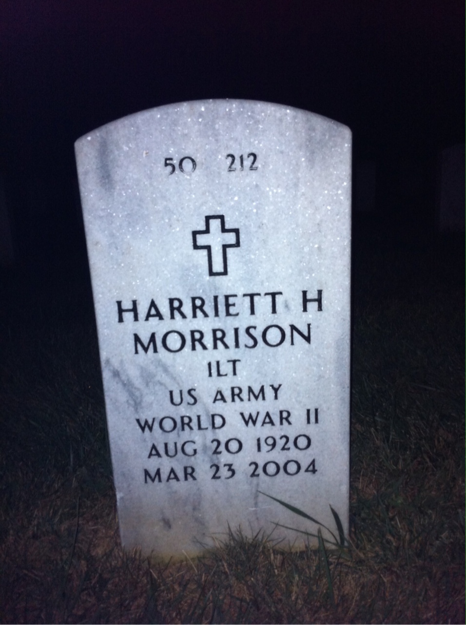 Back of headstone — Harriett Morrison