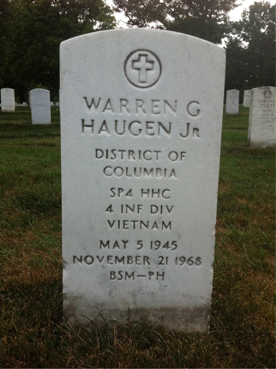 Back of headstone — Warren George Haugen