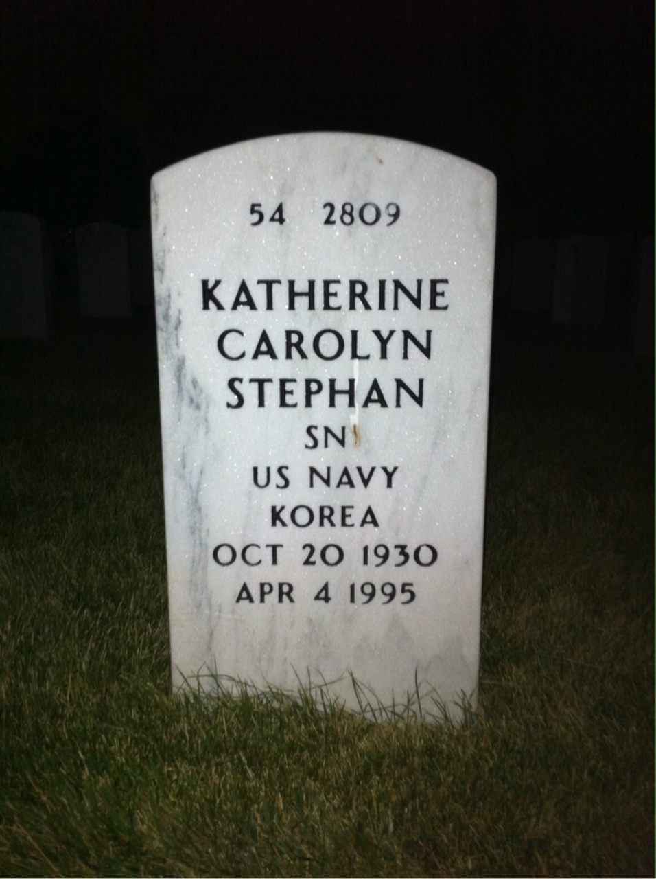 Back of headstone — Katherine Stephan
