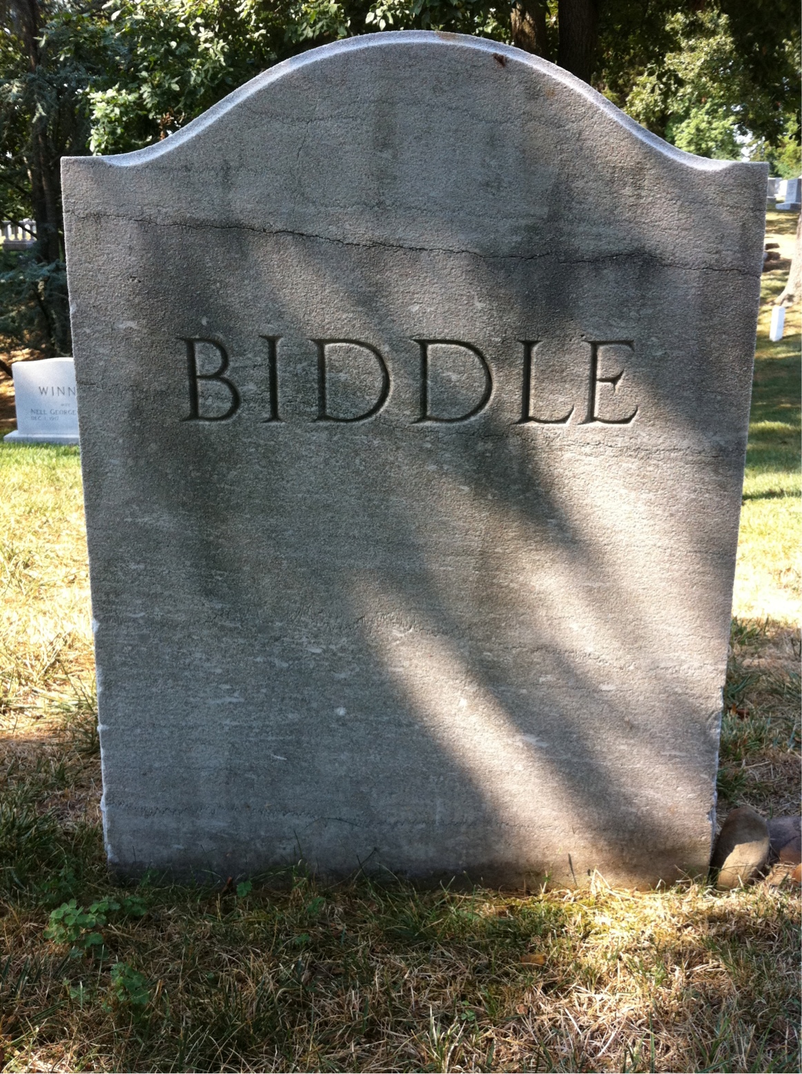 Back of headstone — James Biddle