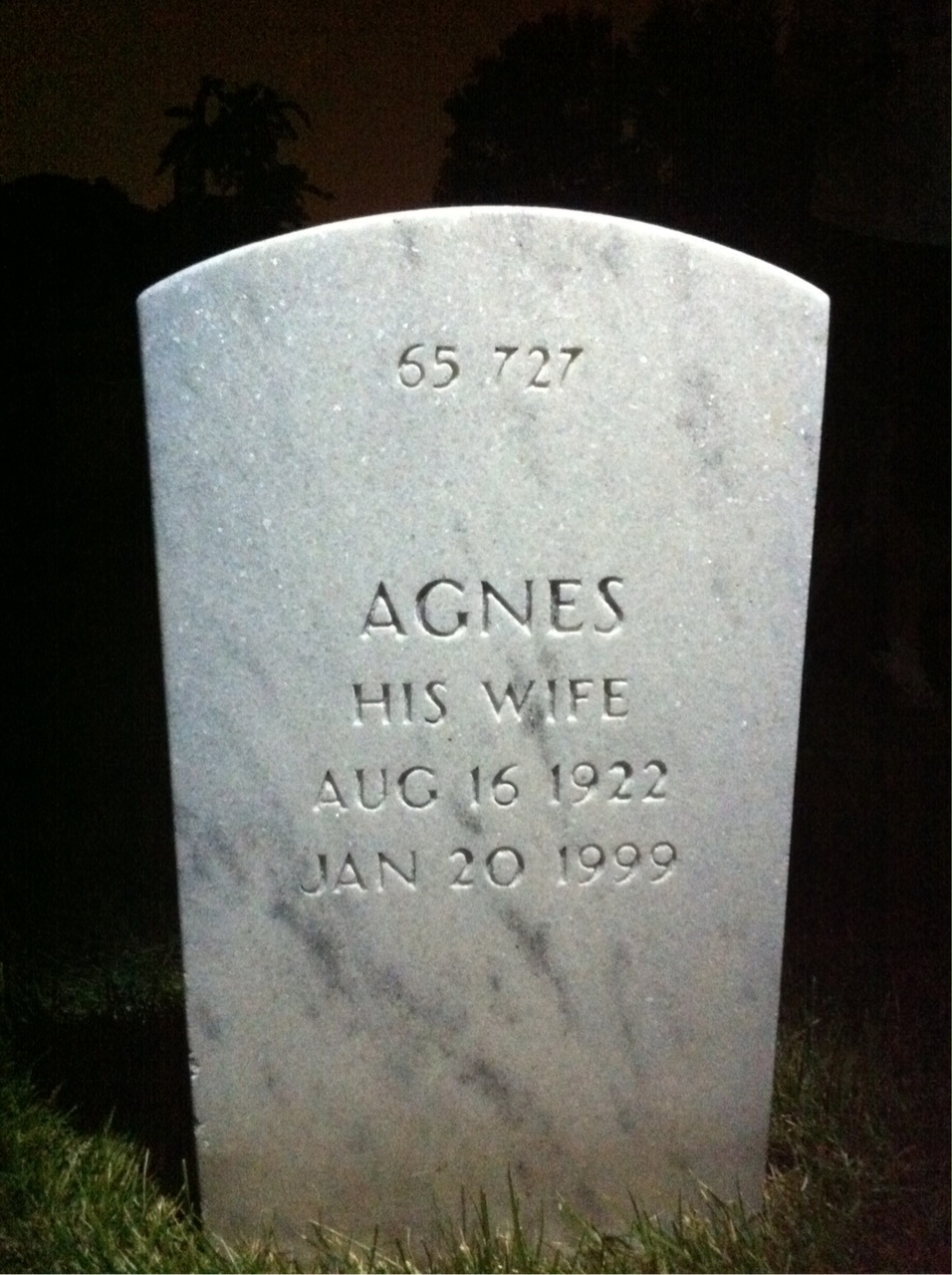 Back of headstone — Agnes Meehan