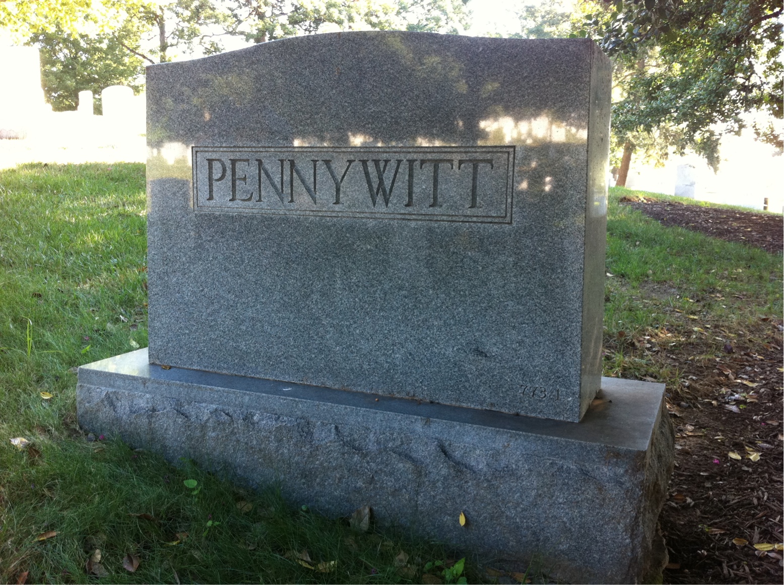 Back of headstone — Glen Pennywitt