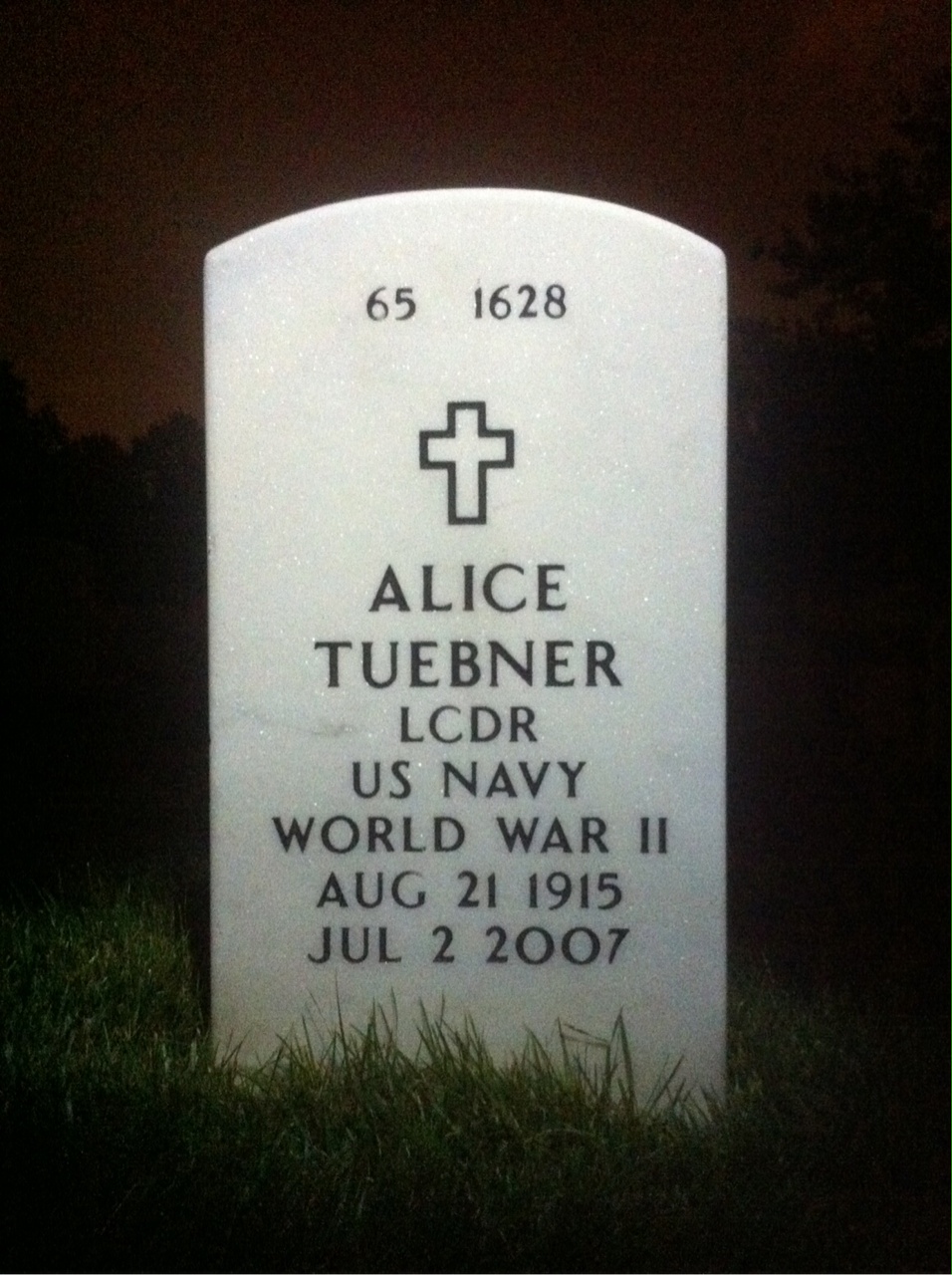 Back of headstone — Alice Tuebner