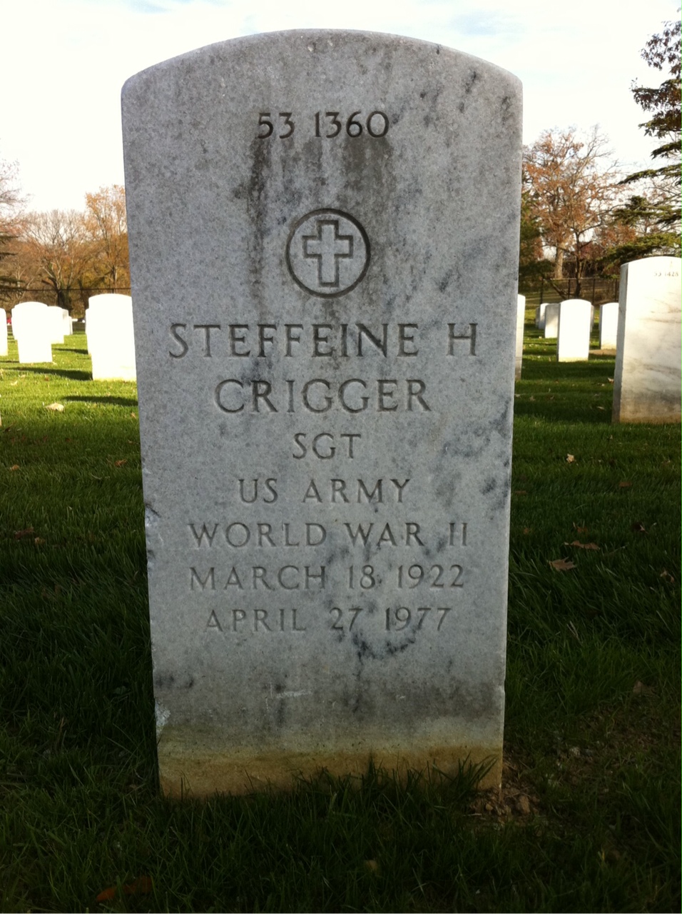 Back of headstone — Steffeine Crigger