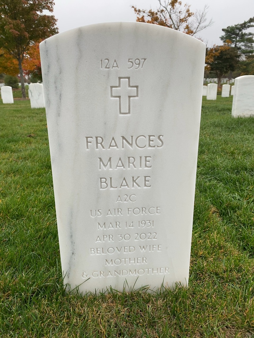 Back of headstone — Ernest Blake